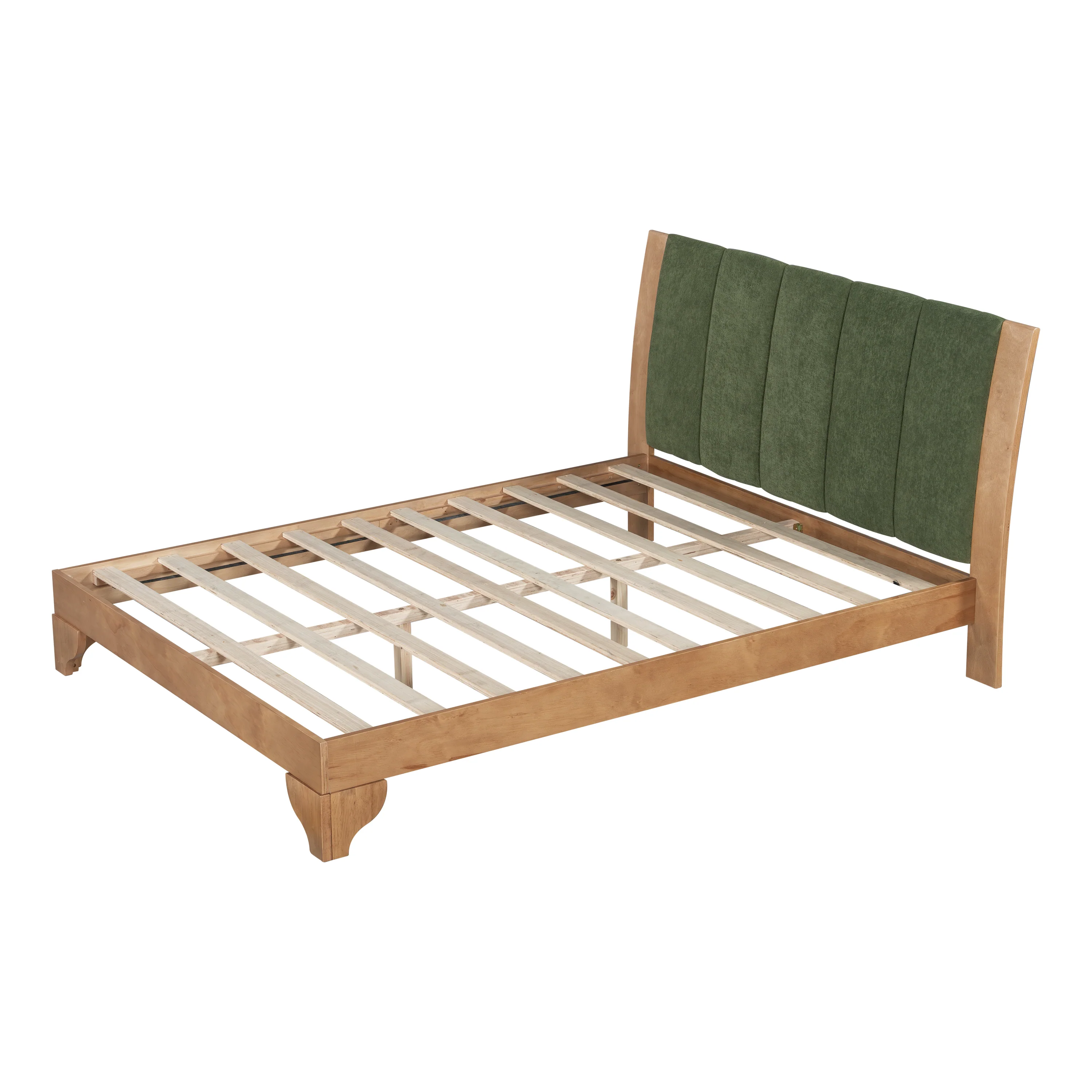 Premium Pine Wood Queen Bed Frame,Queen Size Bed Frame with Headboard Included,Mid Century Modern Bed,Natural&Green Color - Image 6
