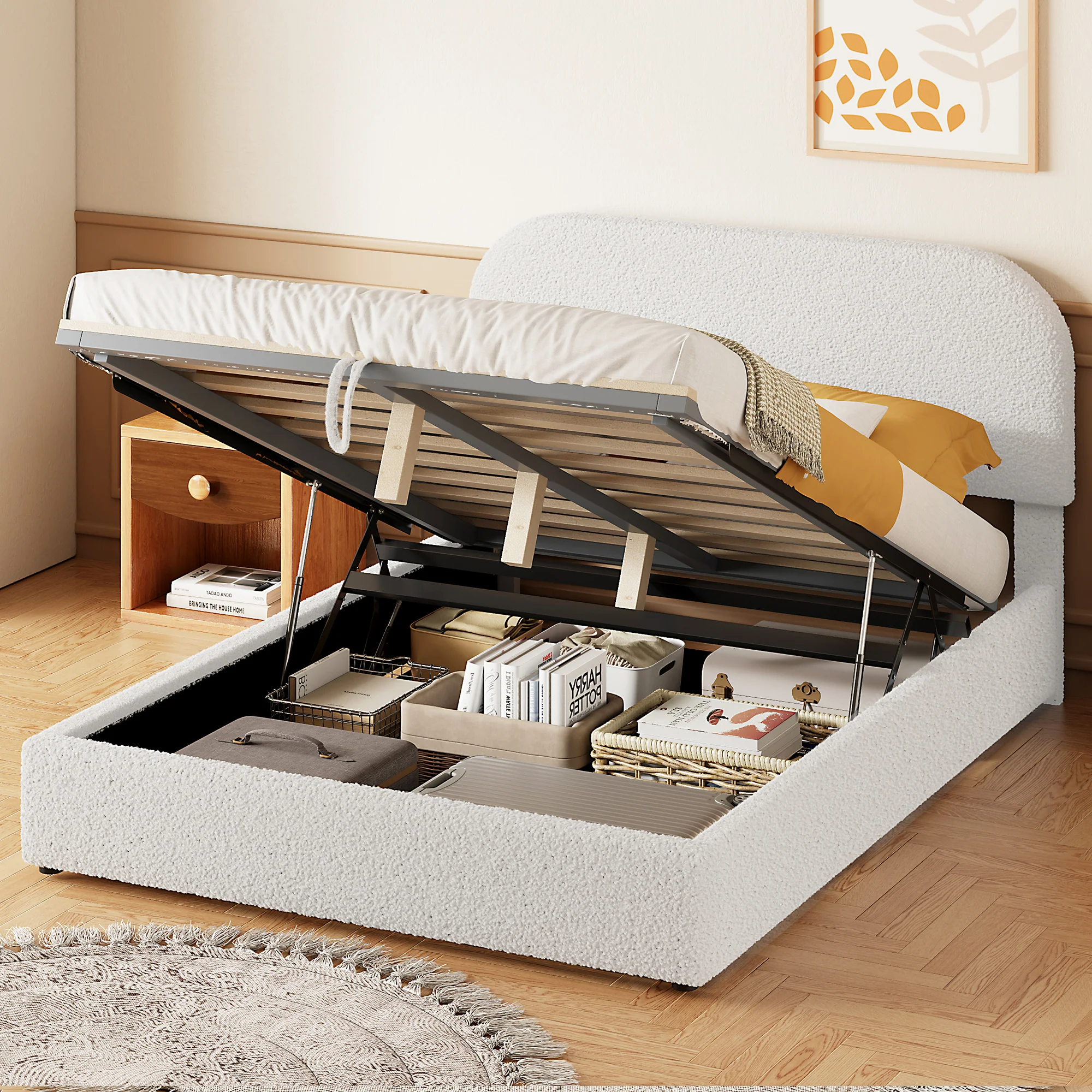 Walker Edison | Teddy Full Size Upholstered Platform Bed with Hydraulic Storage - Image 3