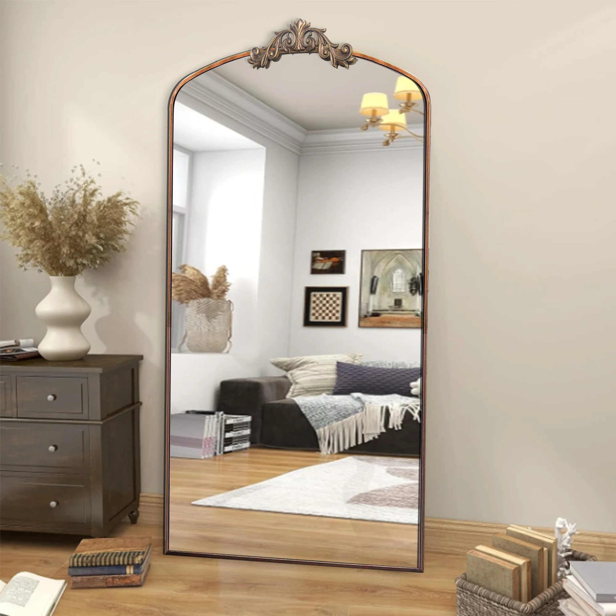 Walker Edison | Vintage Ornate Arched Full Length Mirror - Image 2