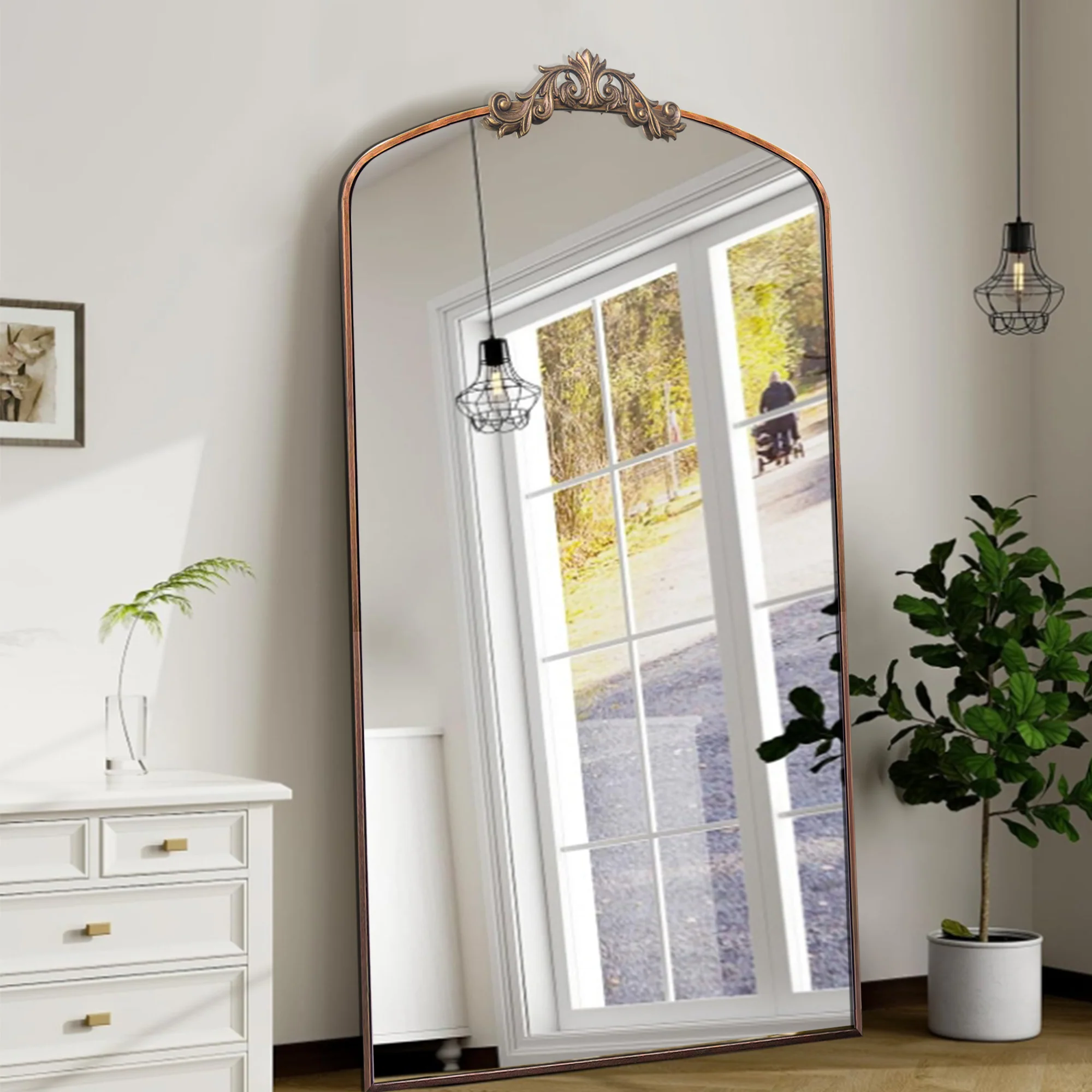 Walker Edison | Vintage Ornate Arched Full Length Mirror - Image 3