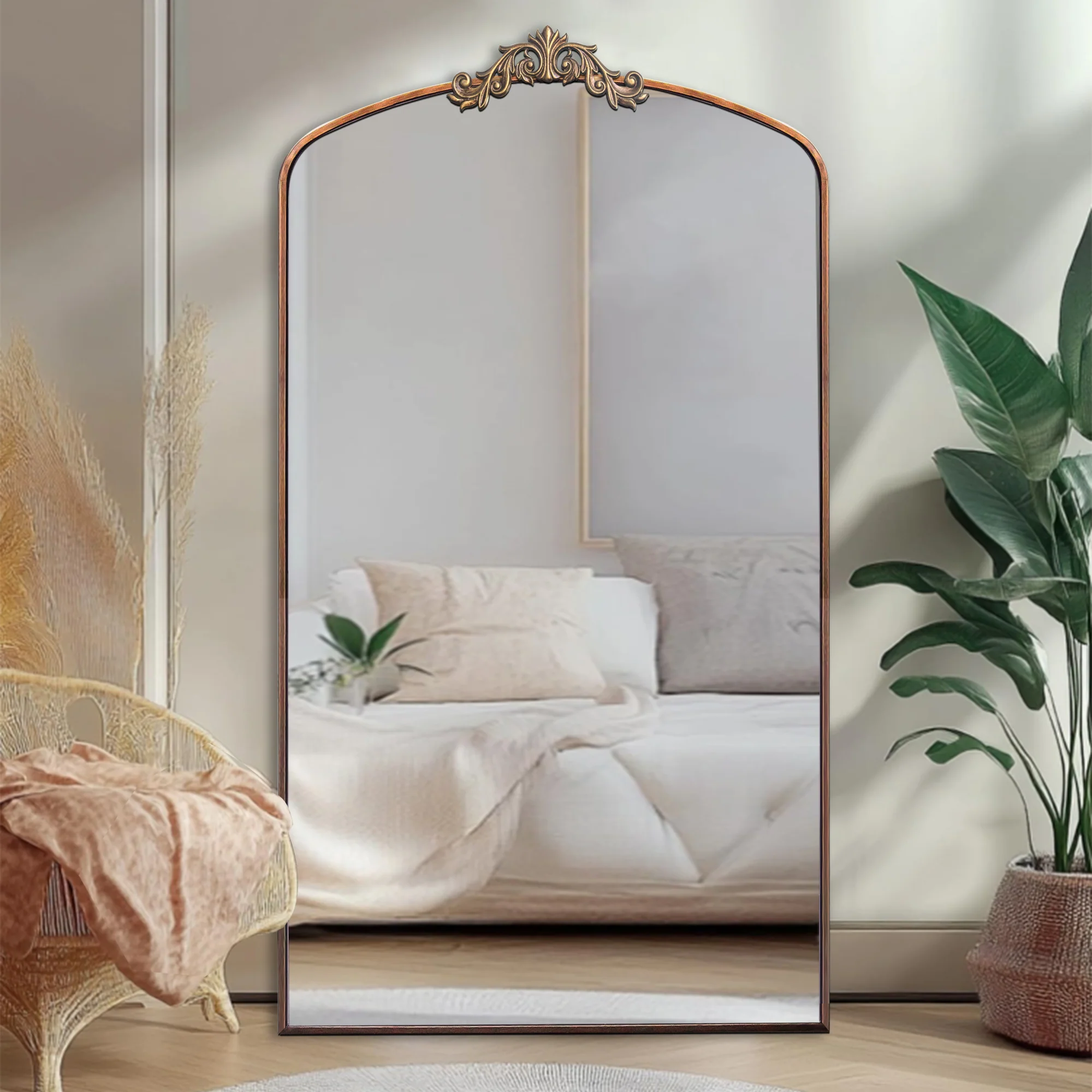 Walker Edison | Vintage Ornate Arched Full Length Mirror - Image 4