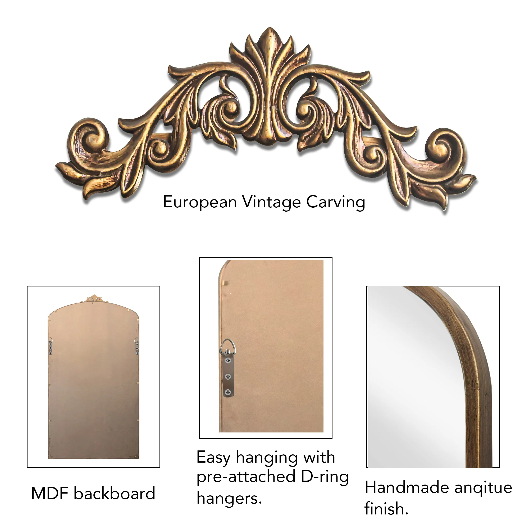 Walker Edison | Vintage Ornate Arched Full Length Mirror - Image 8