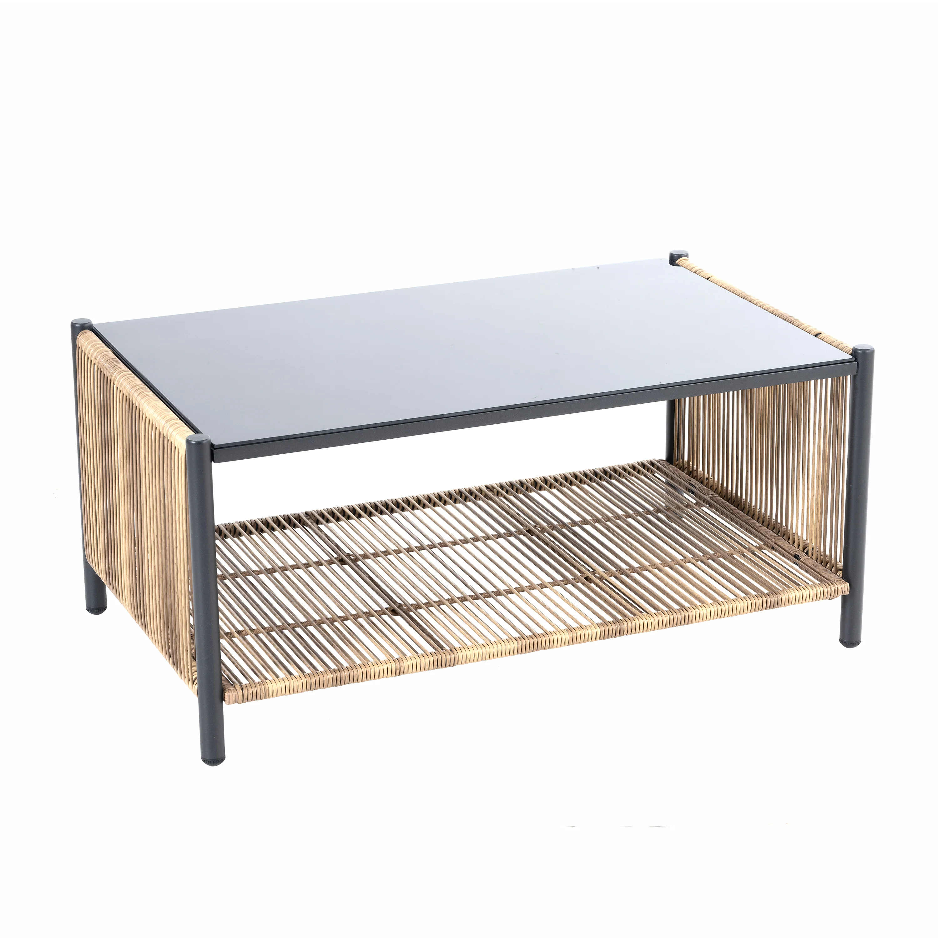 Walker Edison | Wicker Outdoor Loveseat Sofa Table Set - Image 5