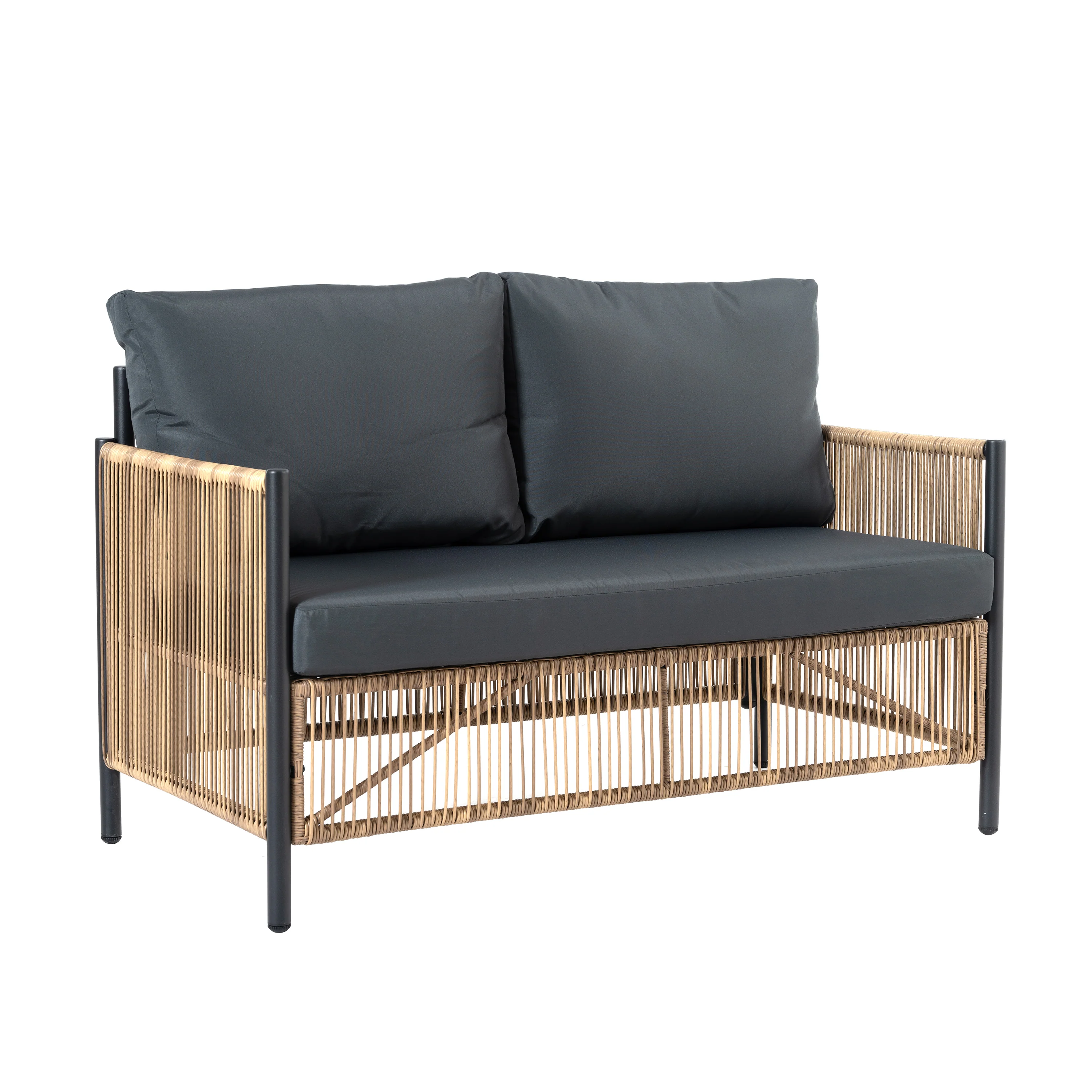 Walker Edison | Wicker Outdoor Loveseat Sofa Table Set - Image 6