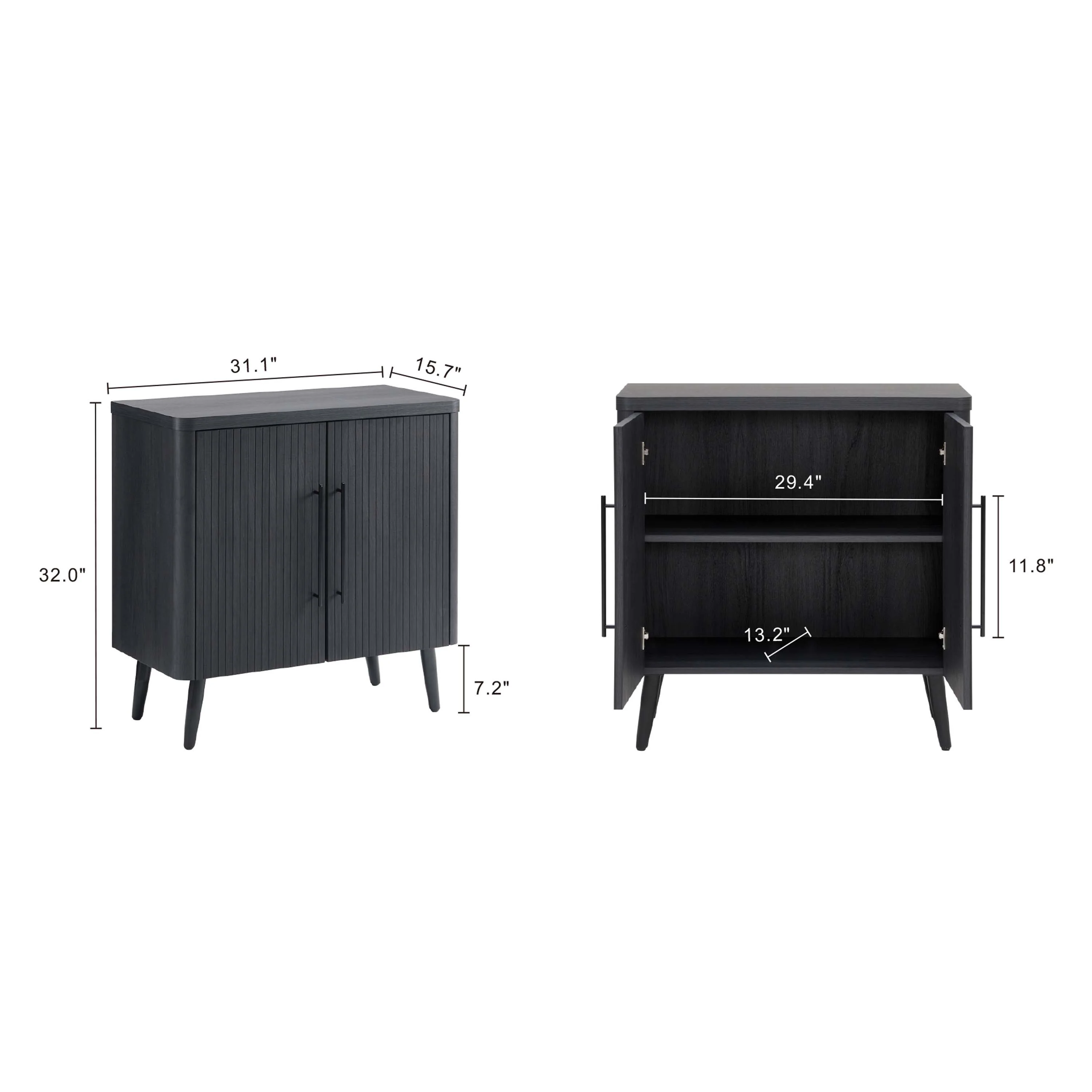 Jodie 31' Fluted Accent Cabinet in Charcoal Gray - Image 3