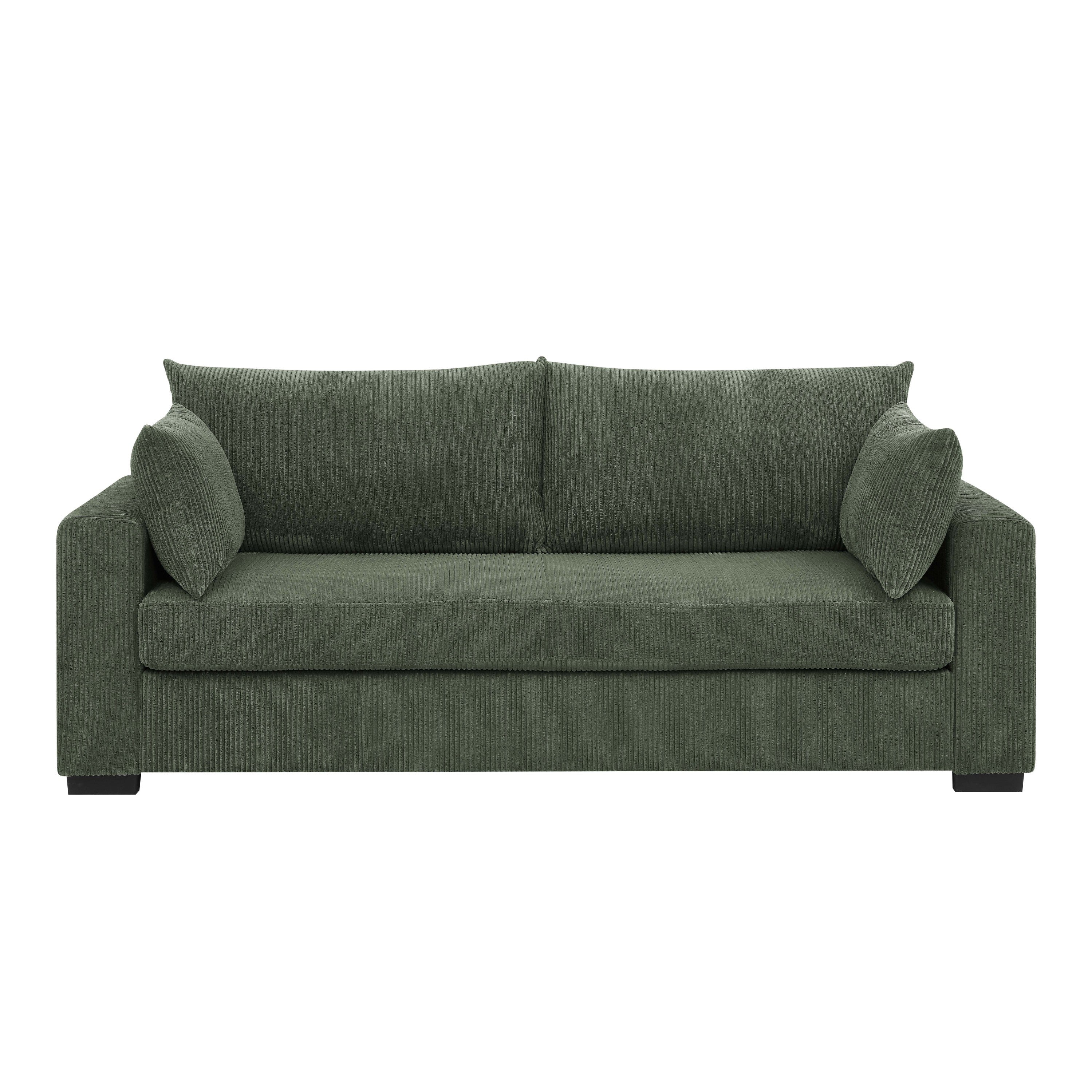 Walker Edison | Coastal Green Corduroy Loveseat Cloud Sofa - Image 2