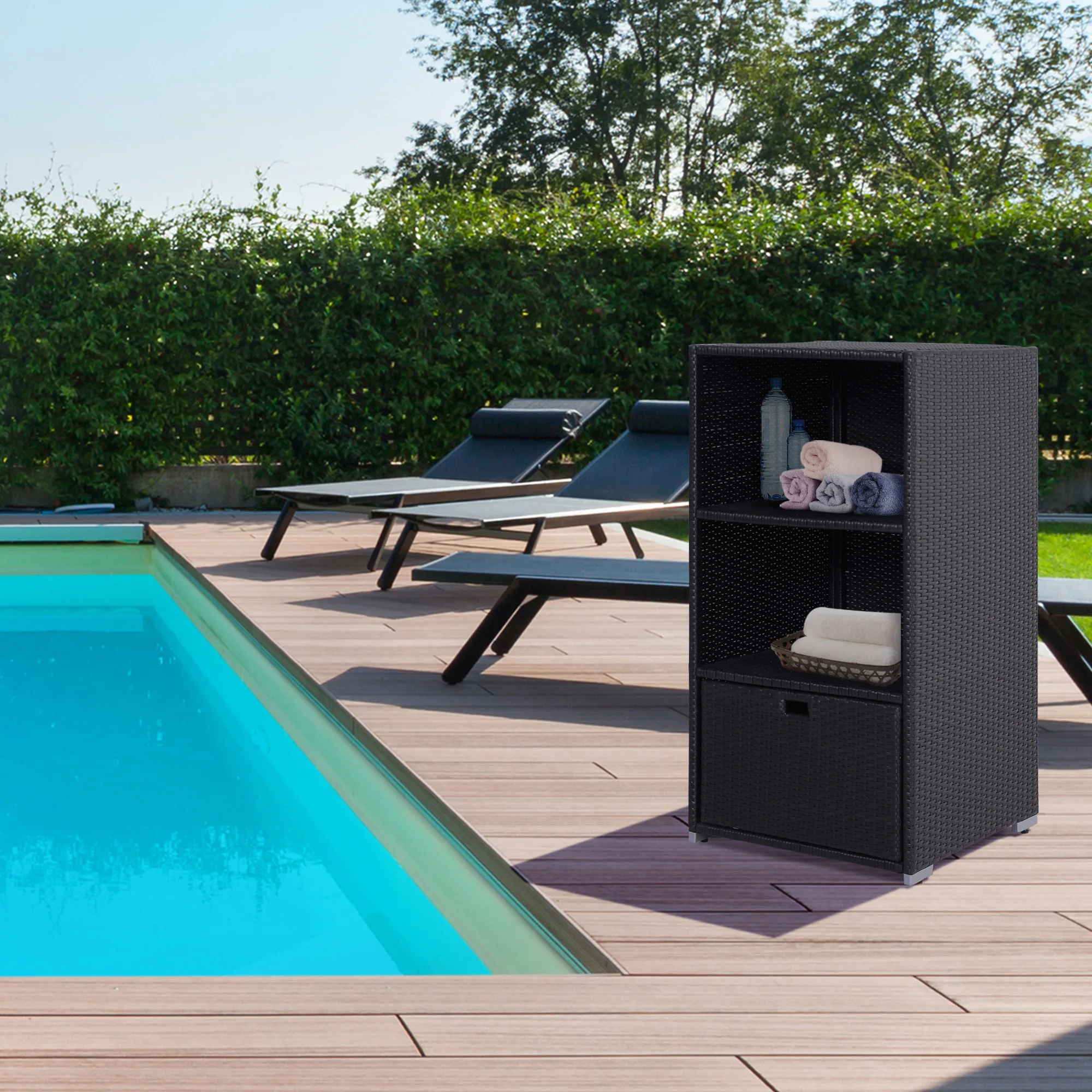 Walker Edison | Outdoor Waterproof Valet Pool Towel Storage Rack