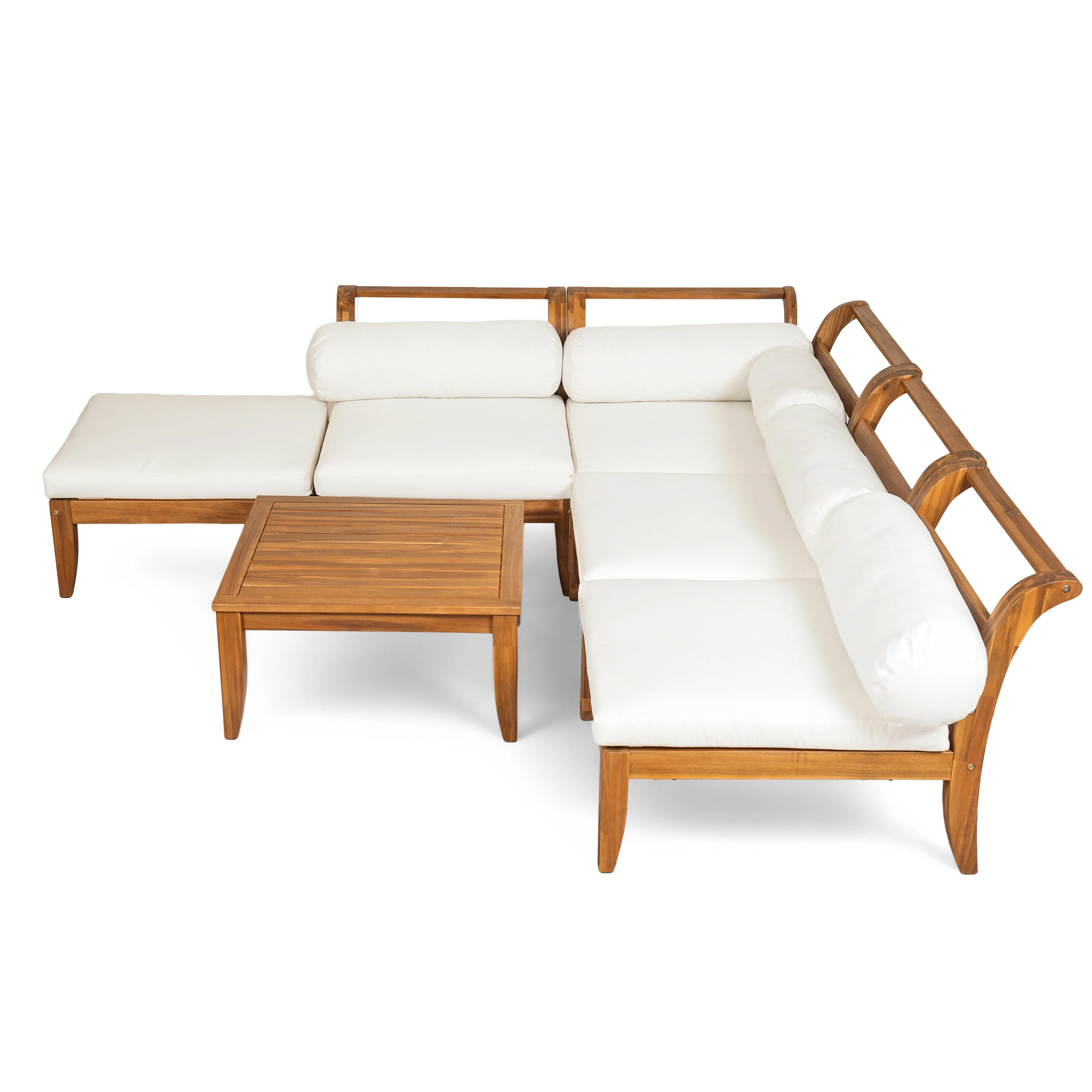 Walker Edison | Acacia Wood Outdoor Modular 6 Piece Sectional Sofa Set - Image 10