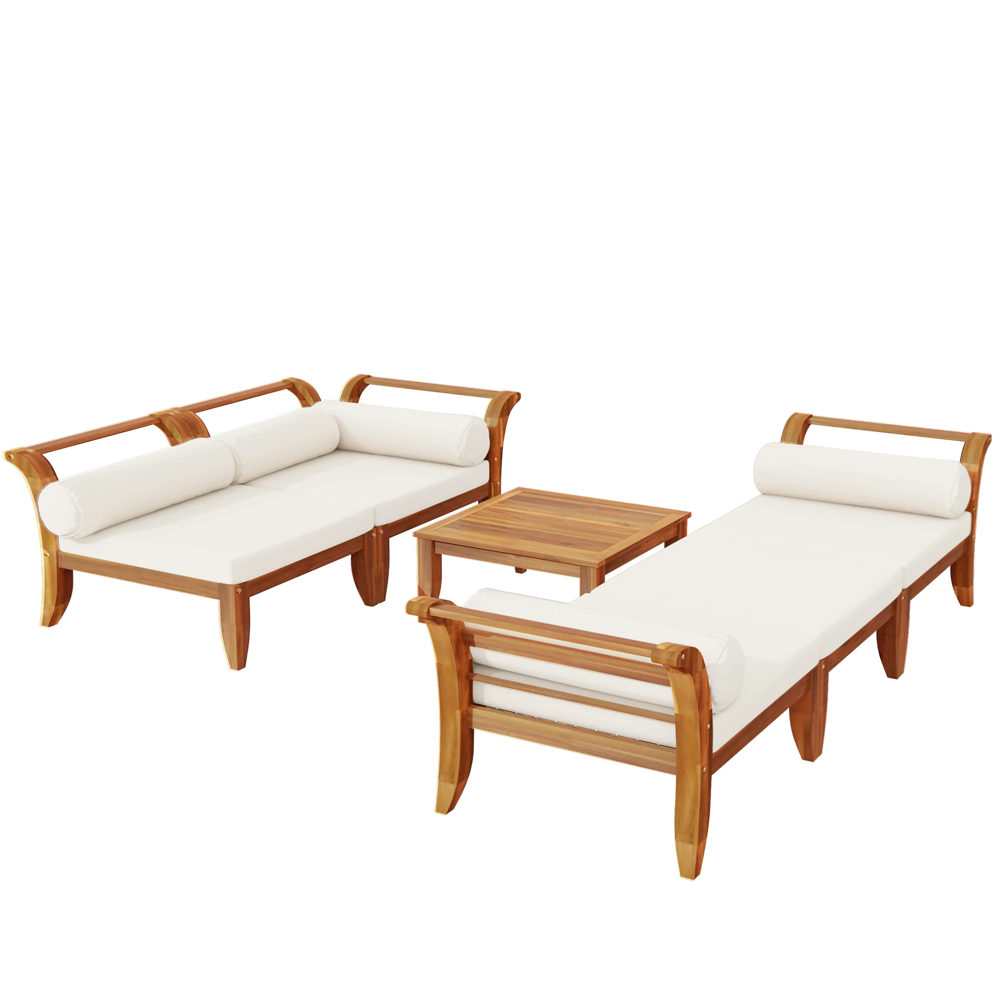 Walker Edison | Acacia Wood Outdoor Modular 6 Piece Sectional Sofa Set - Image 12