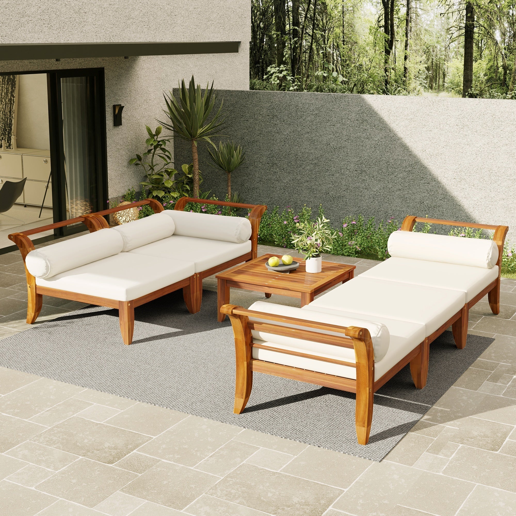 Walker Edison | Acacia Wood Outdoor Modular 6 Piece Sectional Sofa Set - Image 2