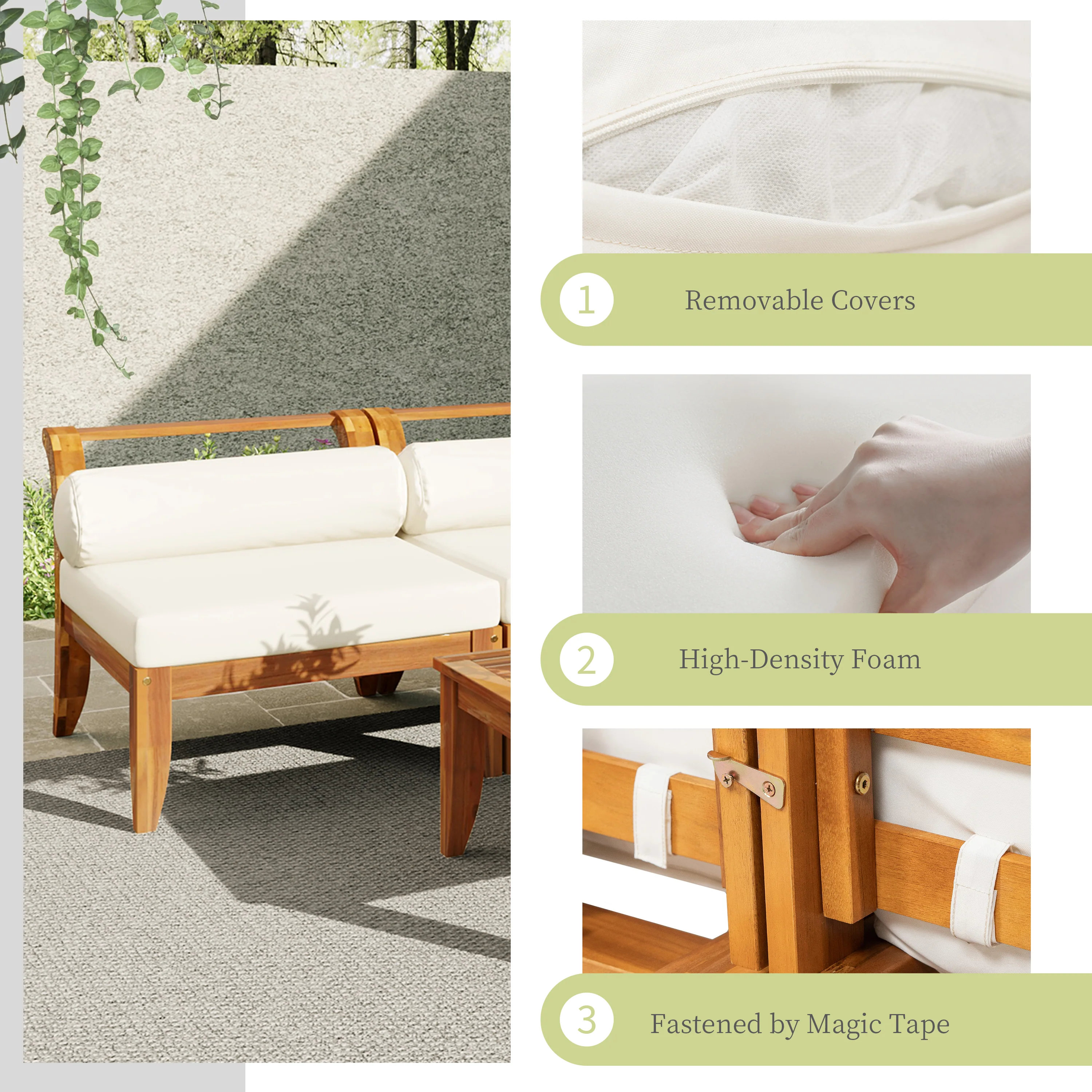Walker Edison | Acacia Wood Outdoor Modular 6 Piece Sectional Sofa Set - Image 7