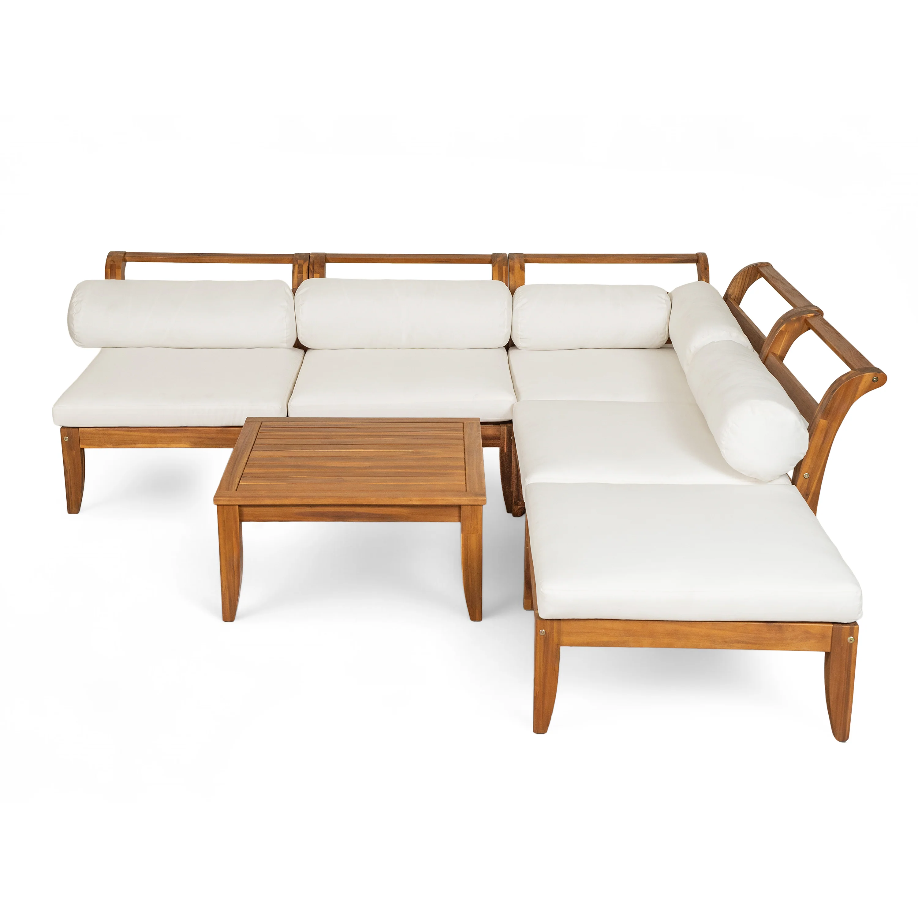 Walker Edison | Acacia Wood Outdoor Modular 6 Piece Sectional Sofa Set - Image 9
