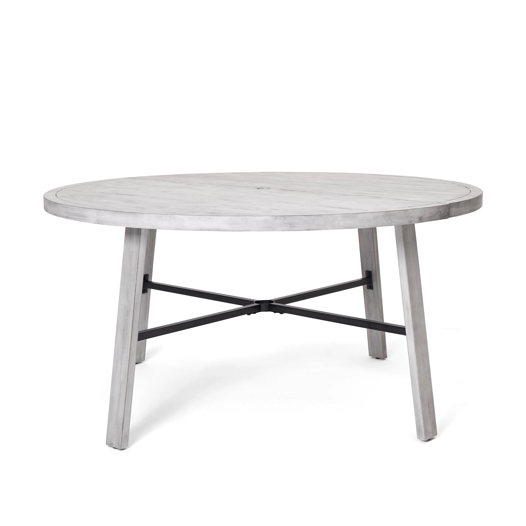 Antique Gray Acacia Wood Outdoor Dining Set 6-Person with Cushions - Image 22