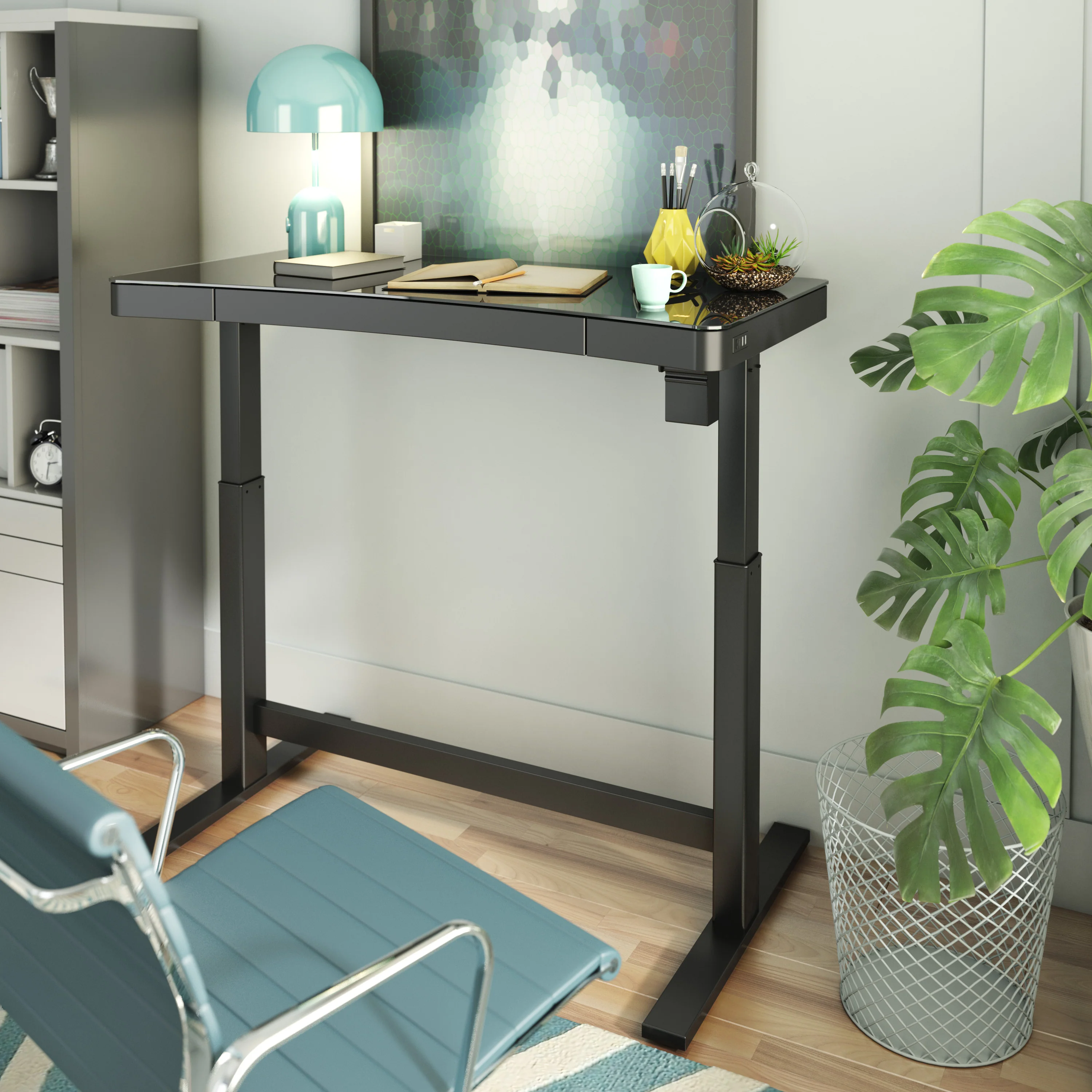 Ashford™ Adjustable Height Sit‑Stand Desk with USB Ports and Storage - Image 2