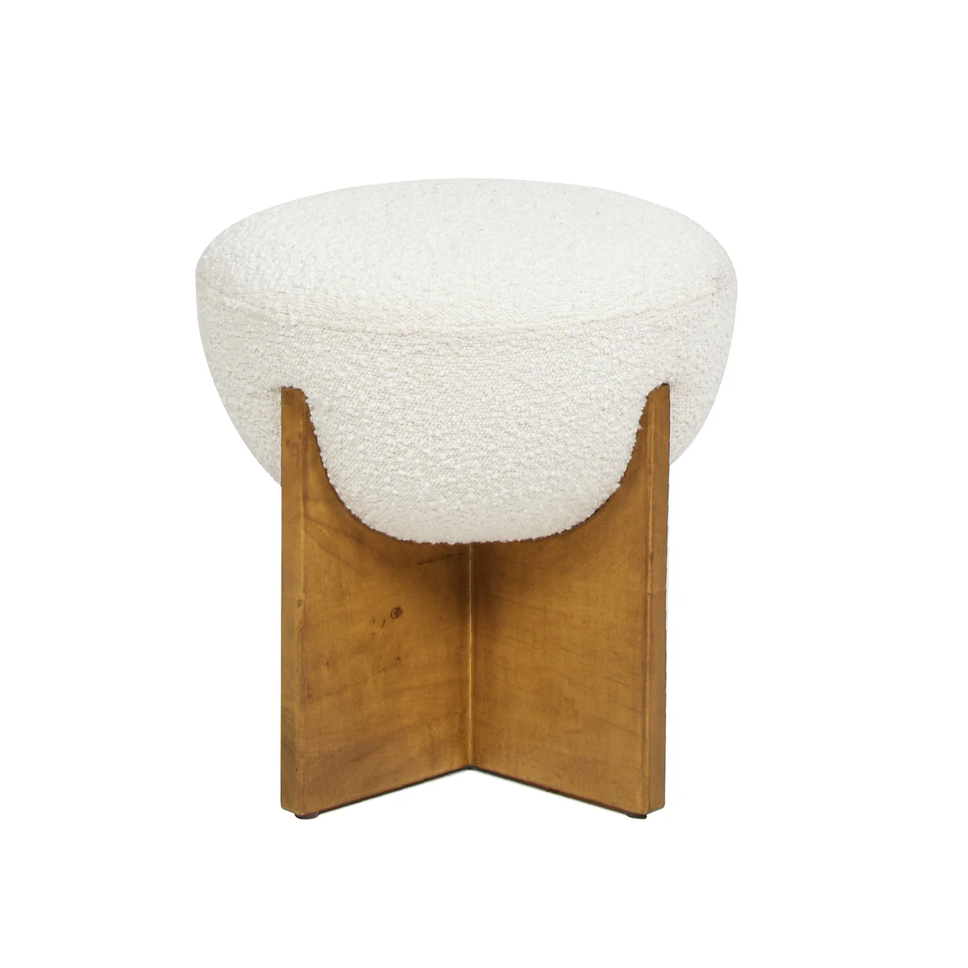 Walker Edison | Bali 18.5' Round Upholstered Ottoman with Natural Wood Base - Image 3