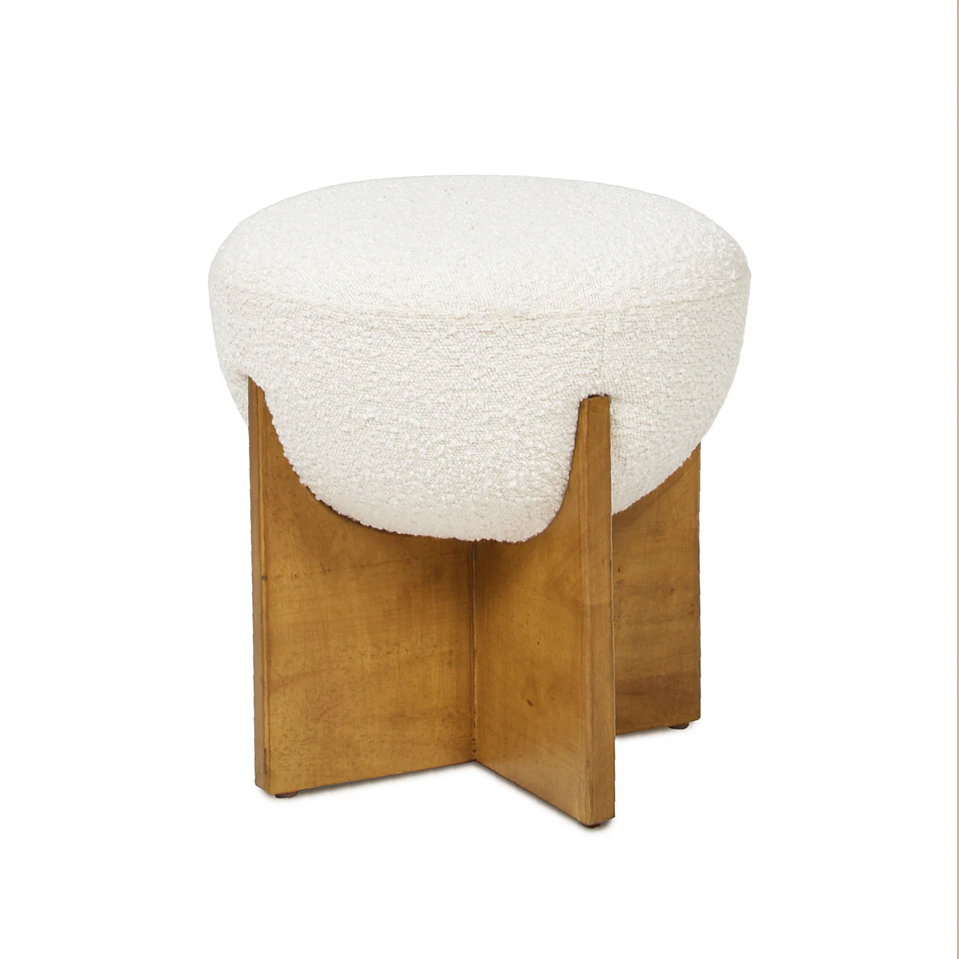 Walker Edison | Bali 18.5' Round Upholstered Ottoman with Natural Wood Base - Image 4
