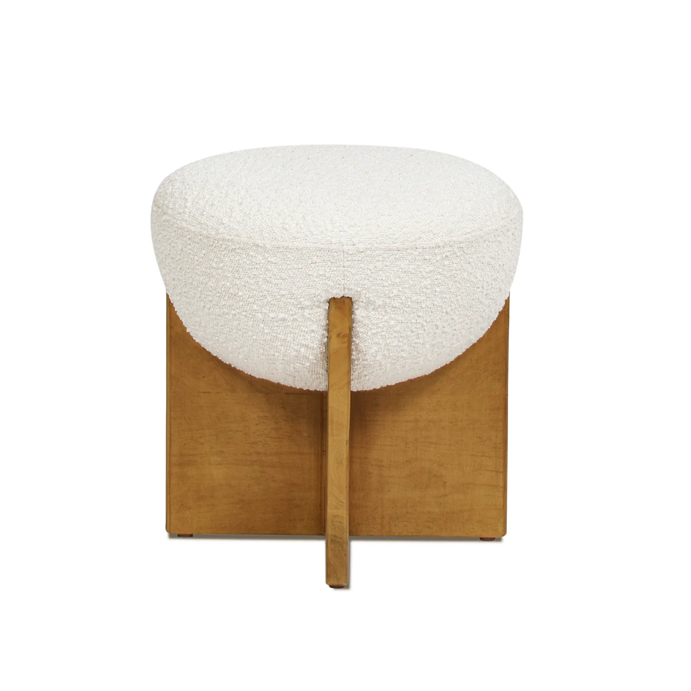 Walker Edison | Bali 18.5' Round Upholstered Ottoman with Natural Wood Base - Image 5