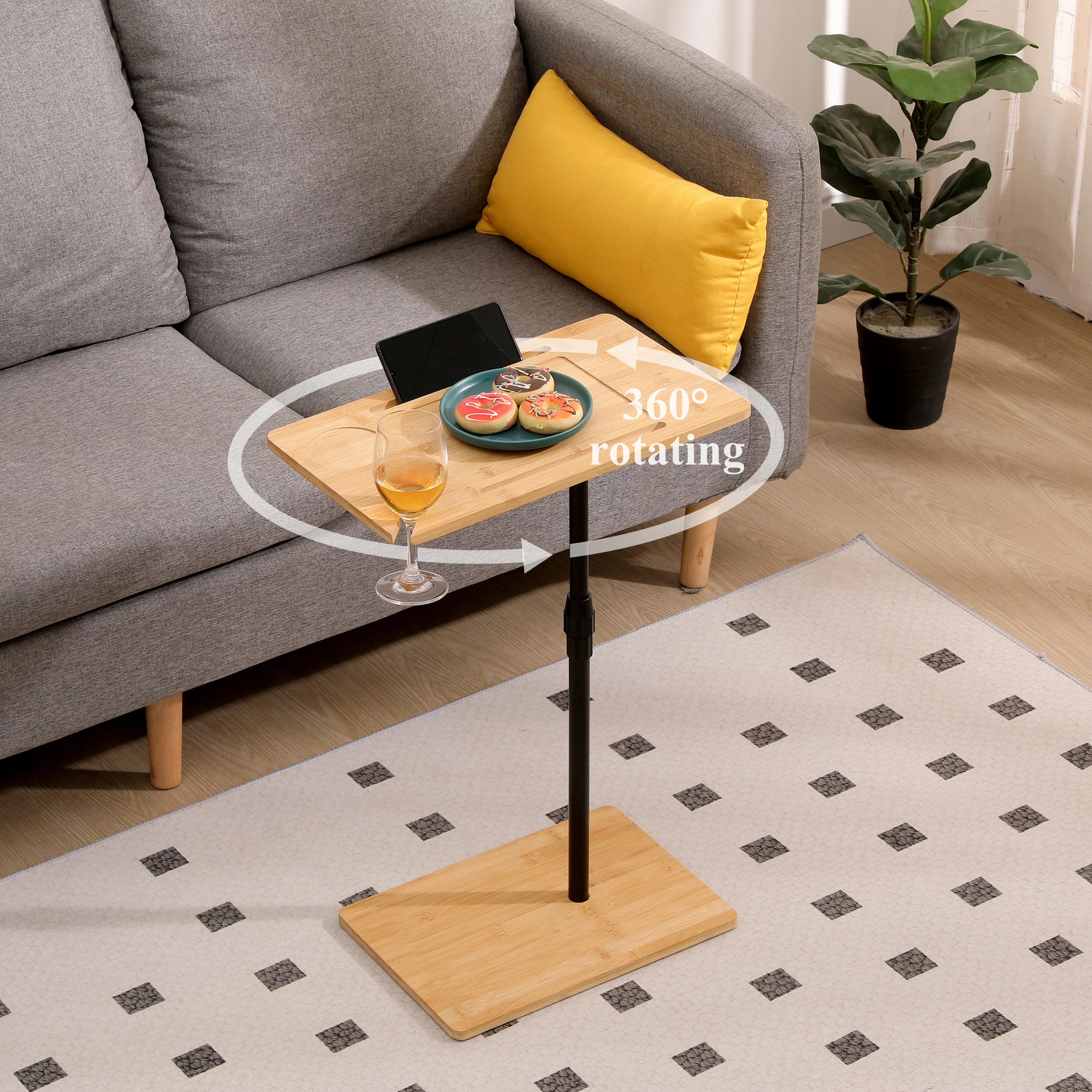 Walker Edison | Bamboo 360 Swivel Sofa Tray Table - Image 2