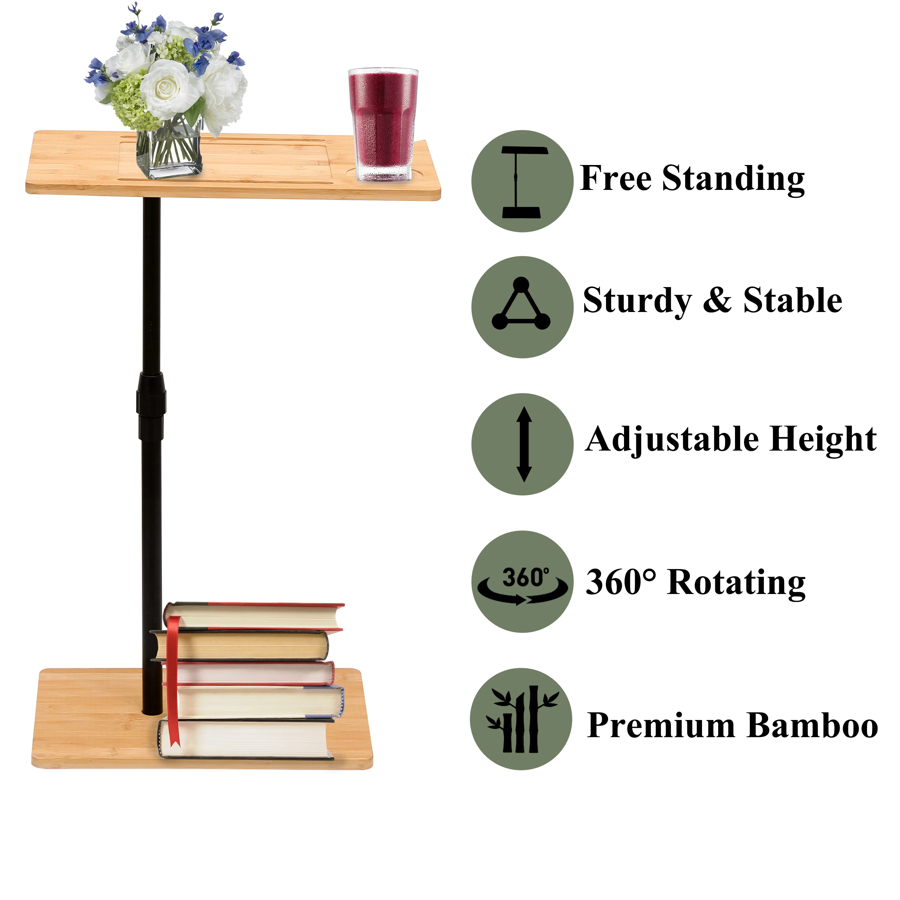 Walker Edison | Bamboo 360 Swivel Sofa Tray Table - Image 5