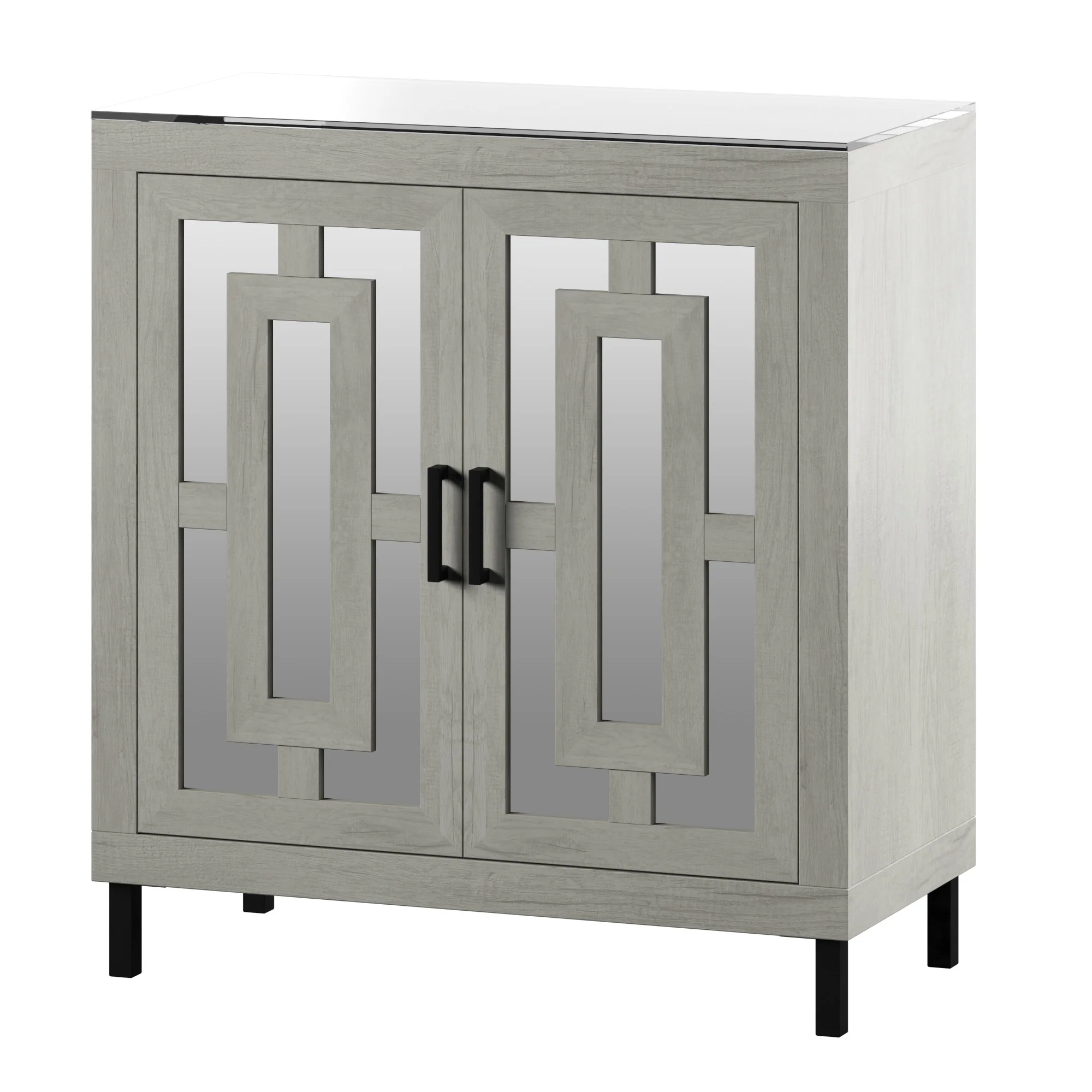 Antique Finish Mirrored Doors Entryway Accent Cabinet - Image 10