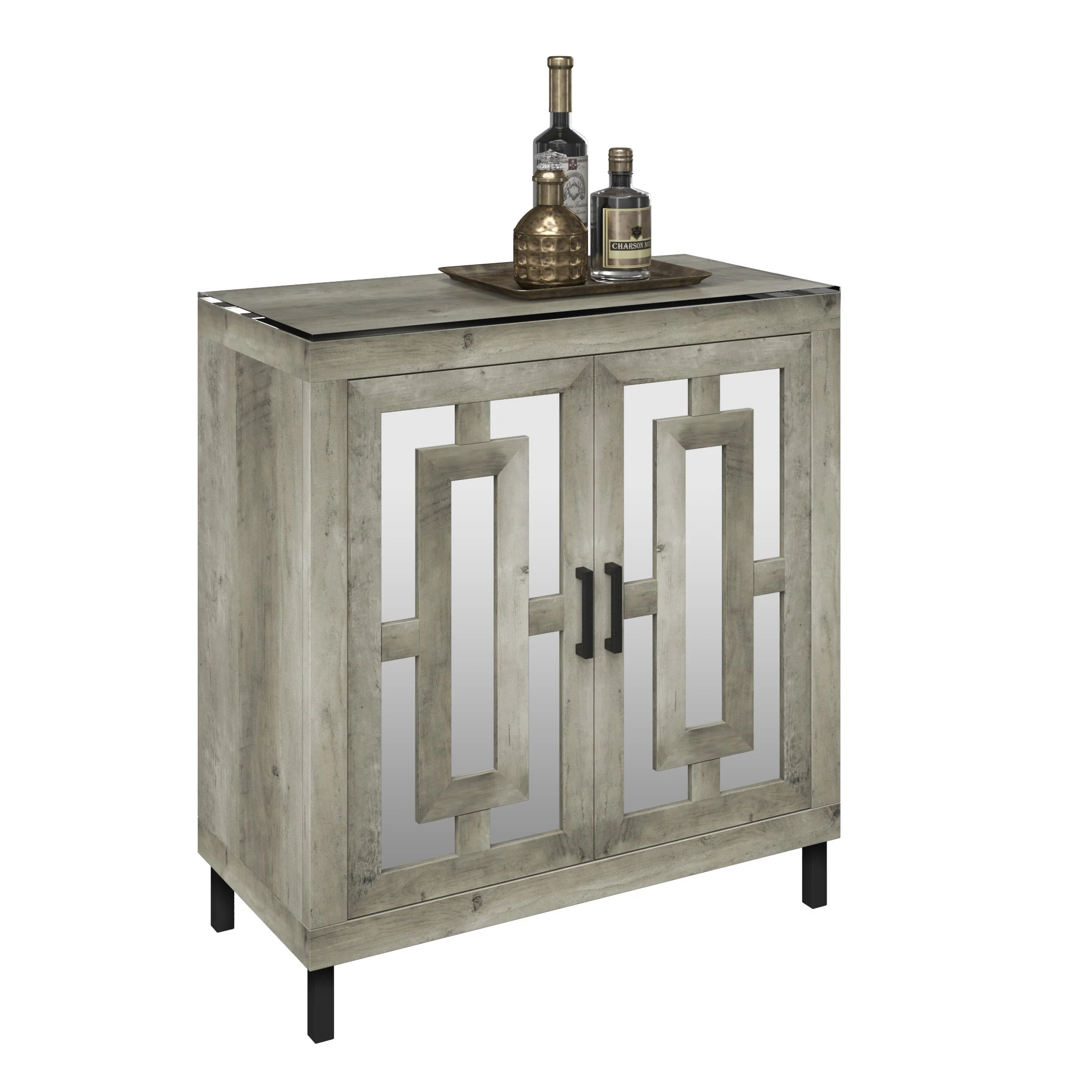Antique Finish Mirrored Doors Entryway Accent Cabinet - Image 13
