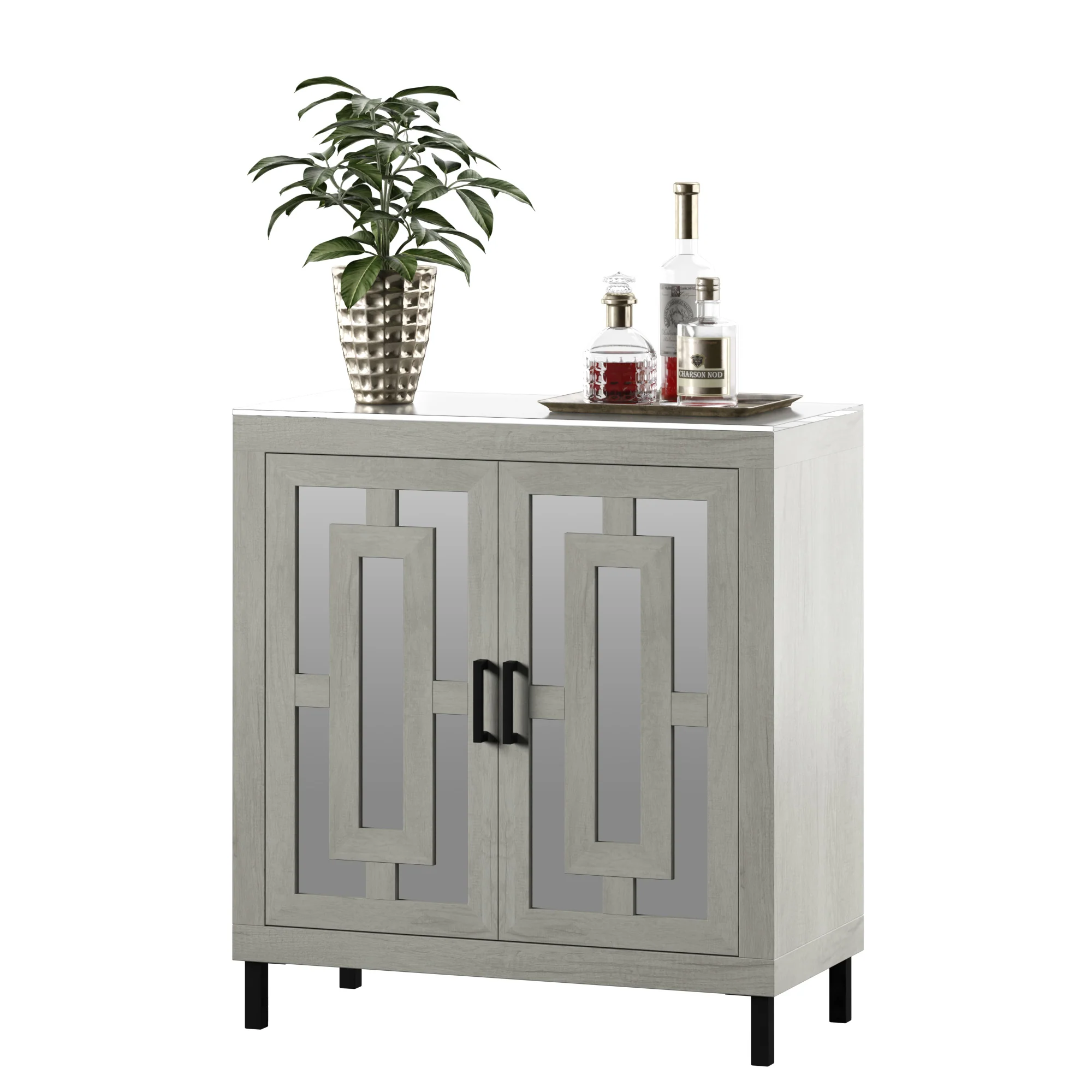 Antique Finish Mirrored Doors Entryway Accent Cabinet - Image 19