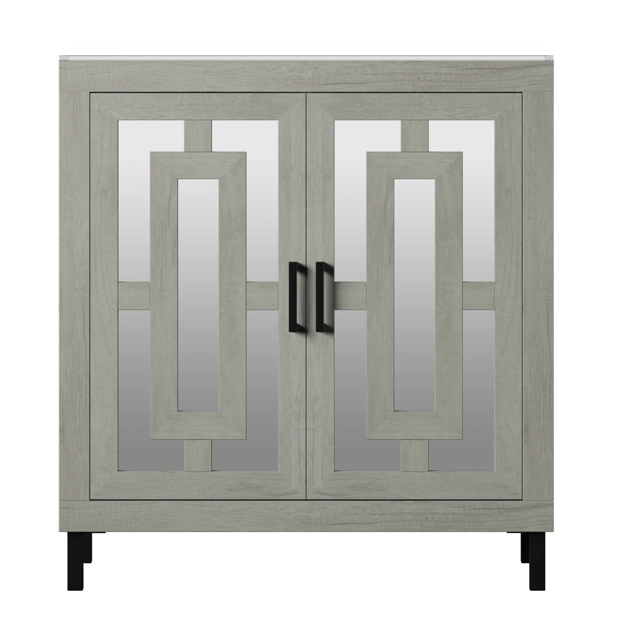 Antique Finish Mirrored Doors Entryway Accent Cabinet - Image 7