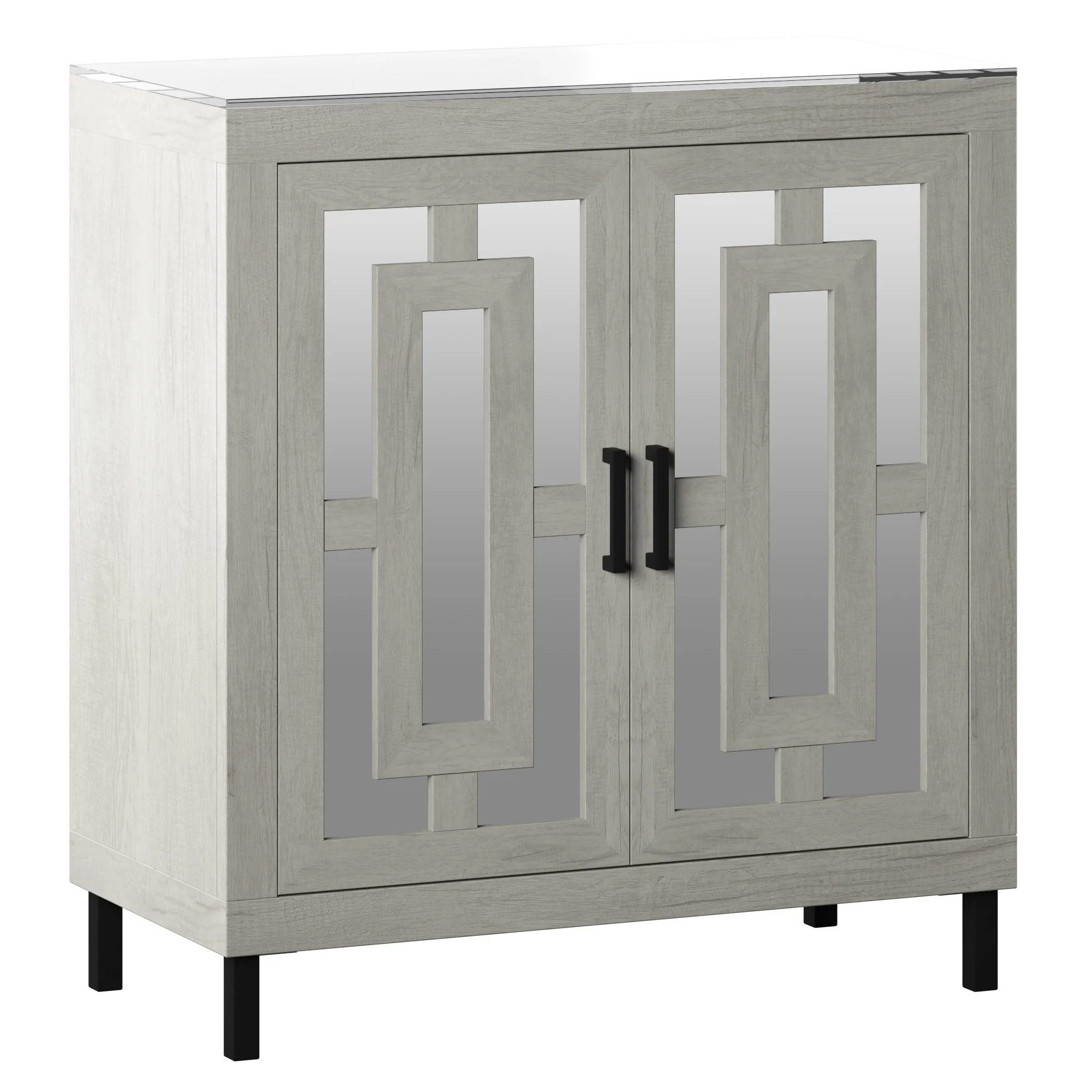 Antique Finish Mirrored Doors Entryway Accent Cabinet - Image 9