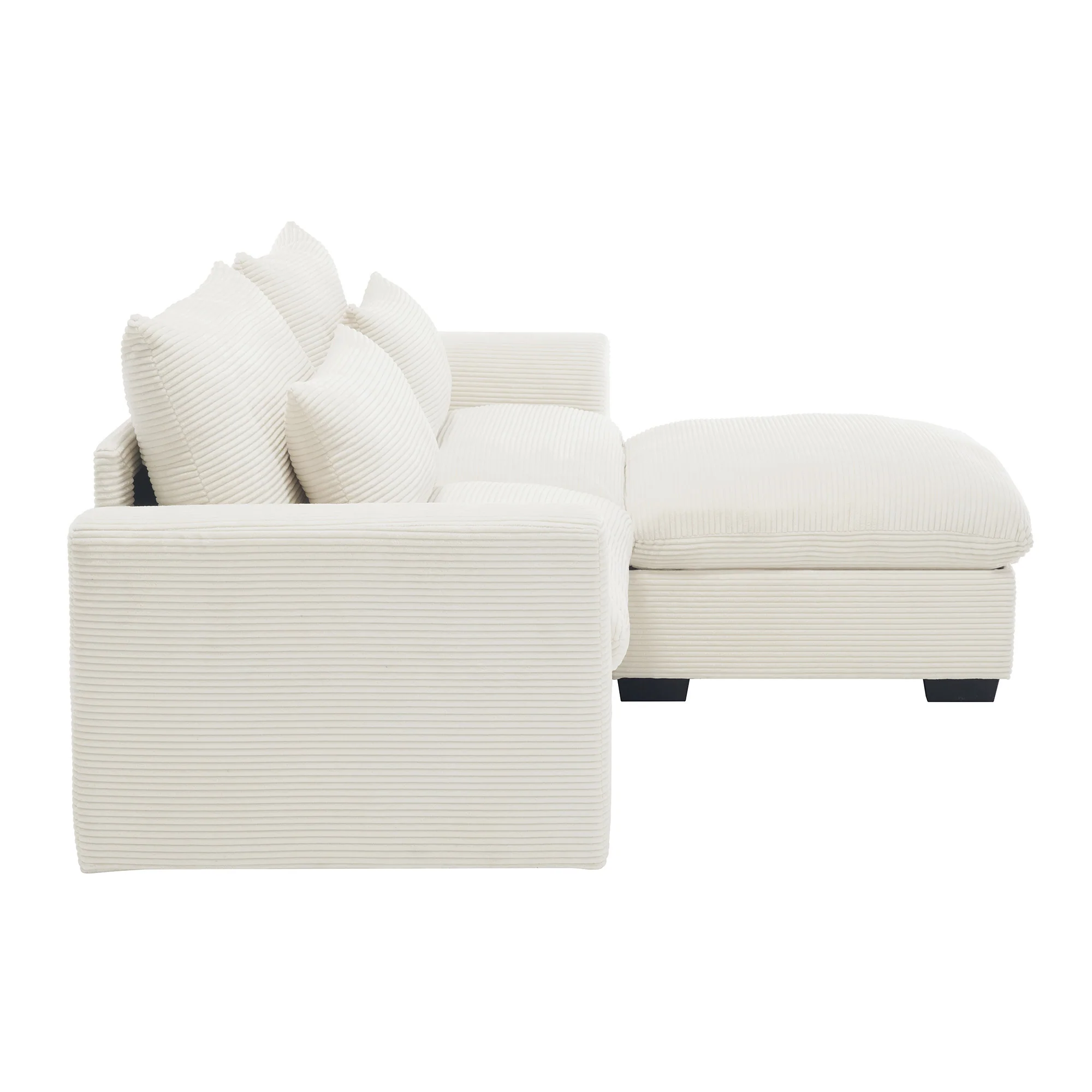 Walker Edison | Beige Corduroy Cloud Modular Loveseat with Storage Ottoman - Image 8
