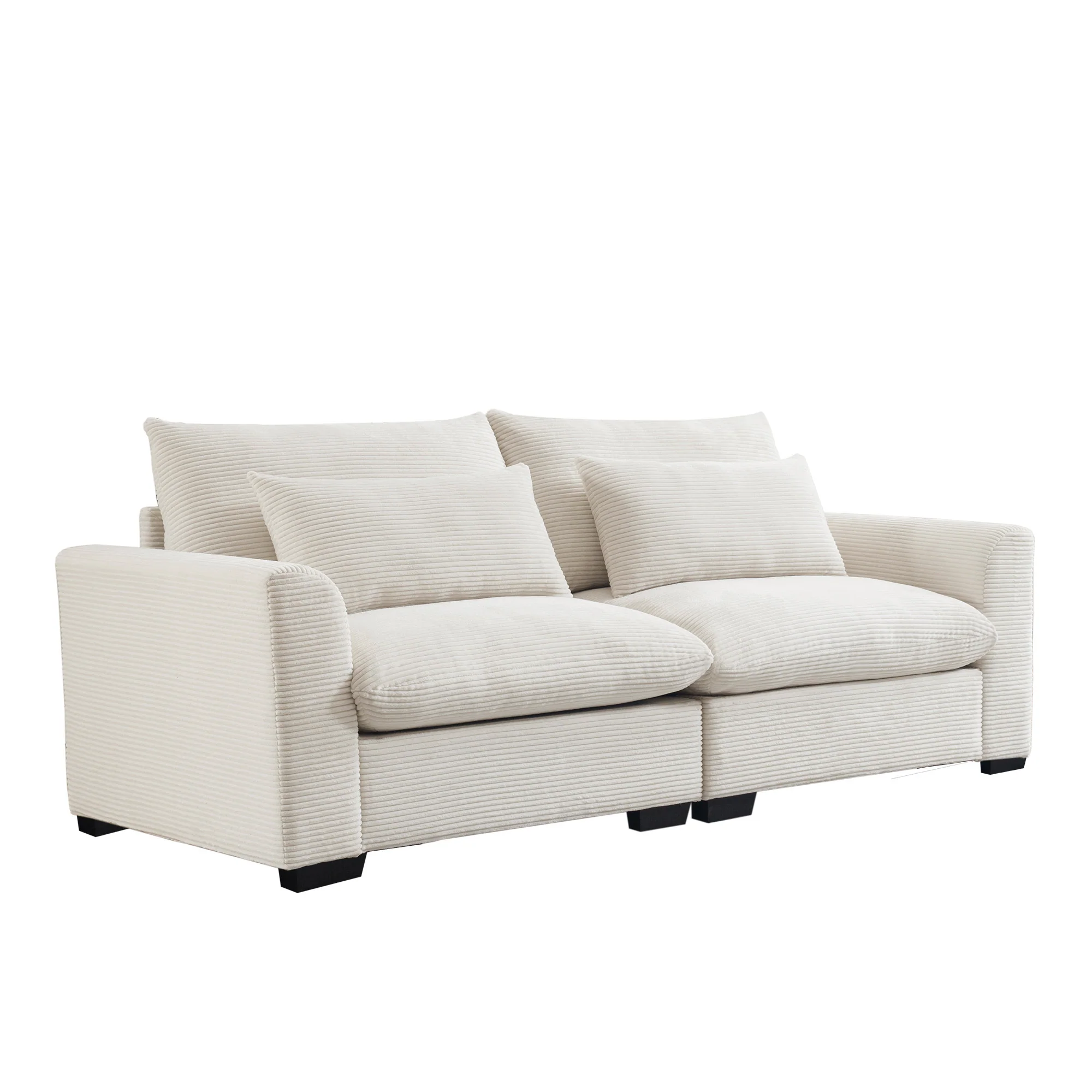 Walker Edison | Beige Corduroy Deep Seat Loveseat Couch - Image 6