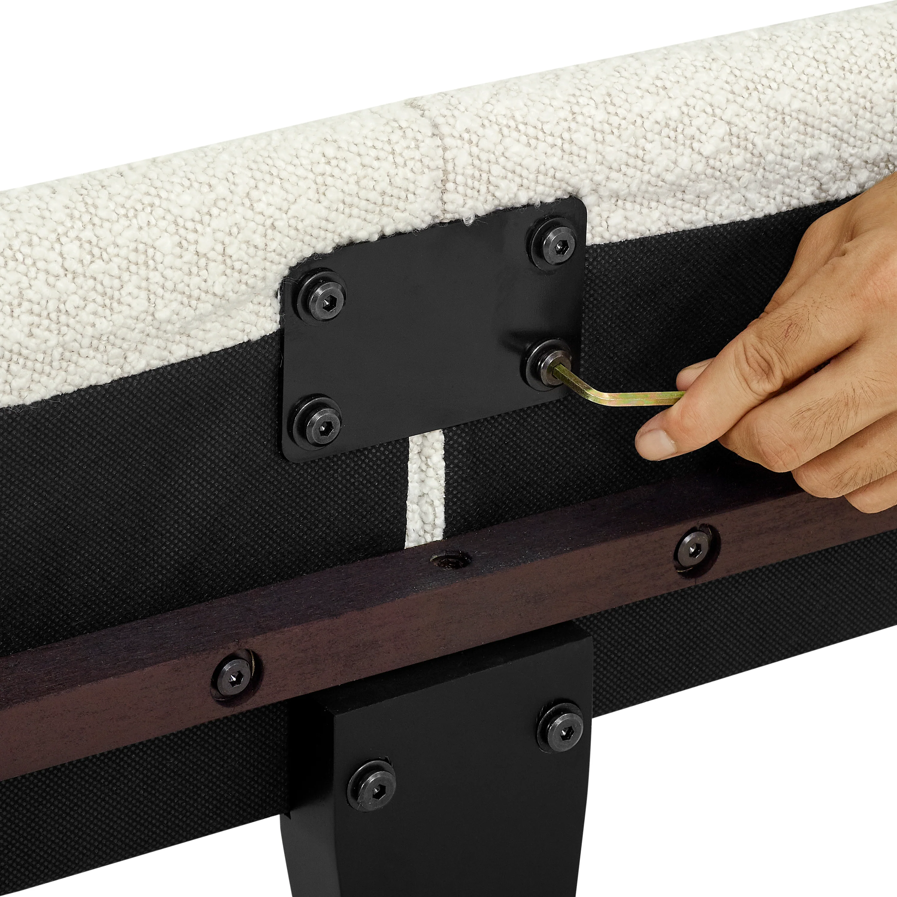 Walker Edison | King Size White Boucle Upholstered Platform Bed - Image 10
