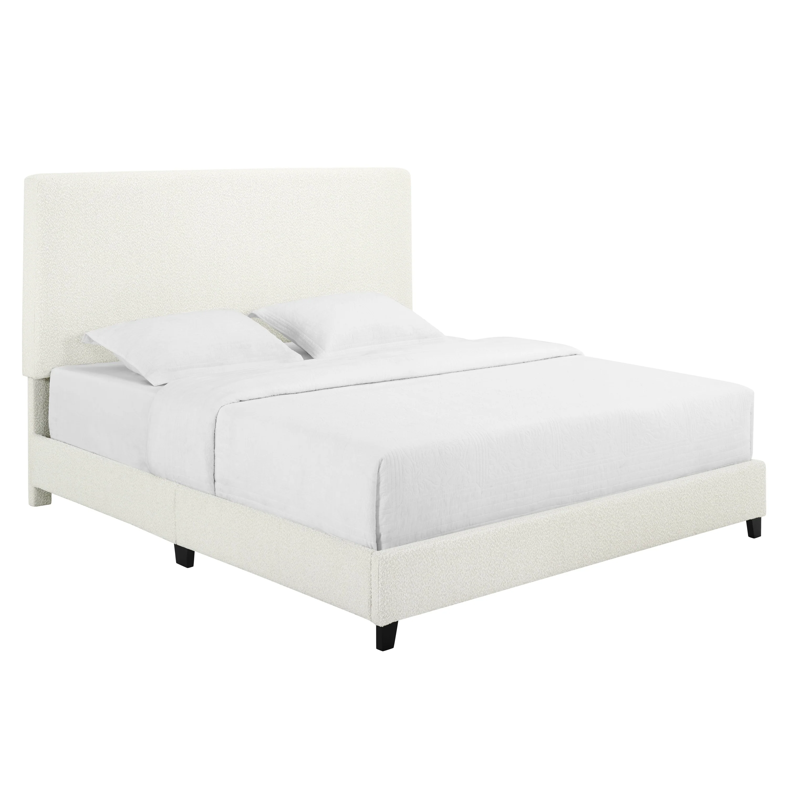 Walker Edison | King Size White Boucle Upholstered Platform Bed - Image 4