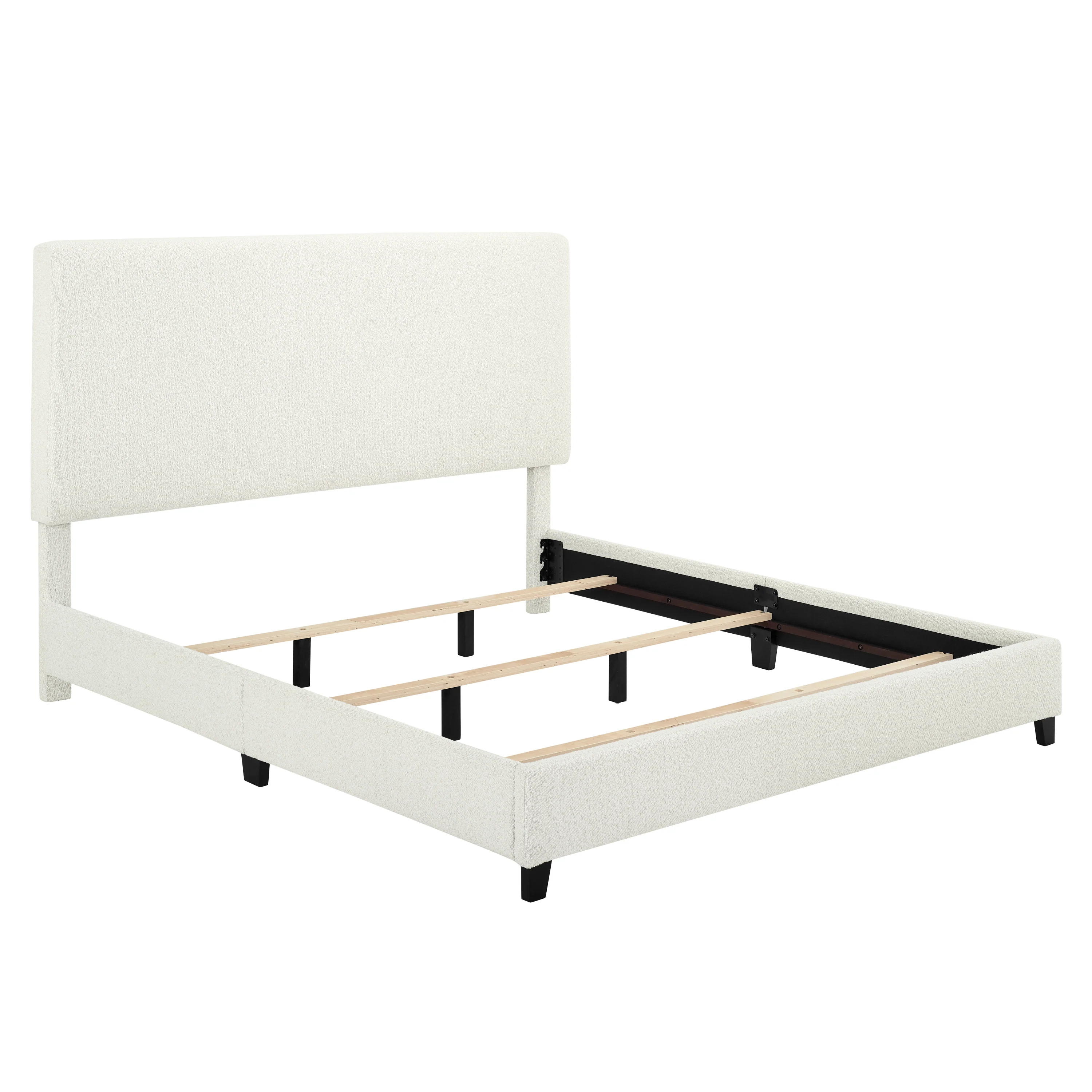 Walker Edison | King Size White Boucle Upholstered Platform Bed - Image 6