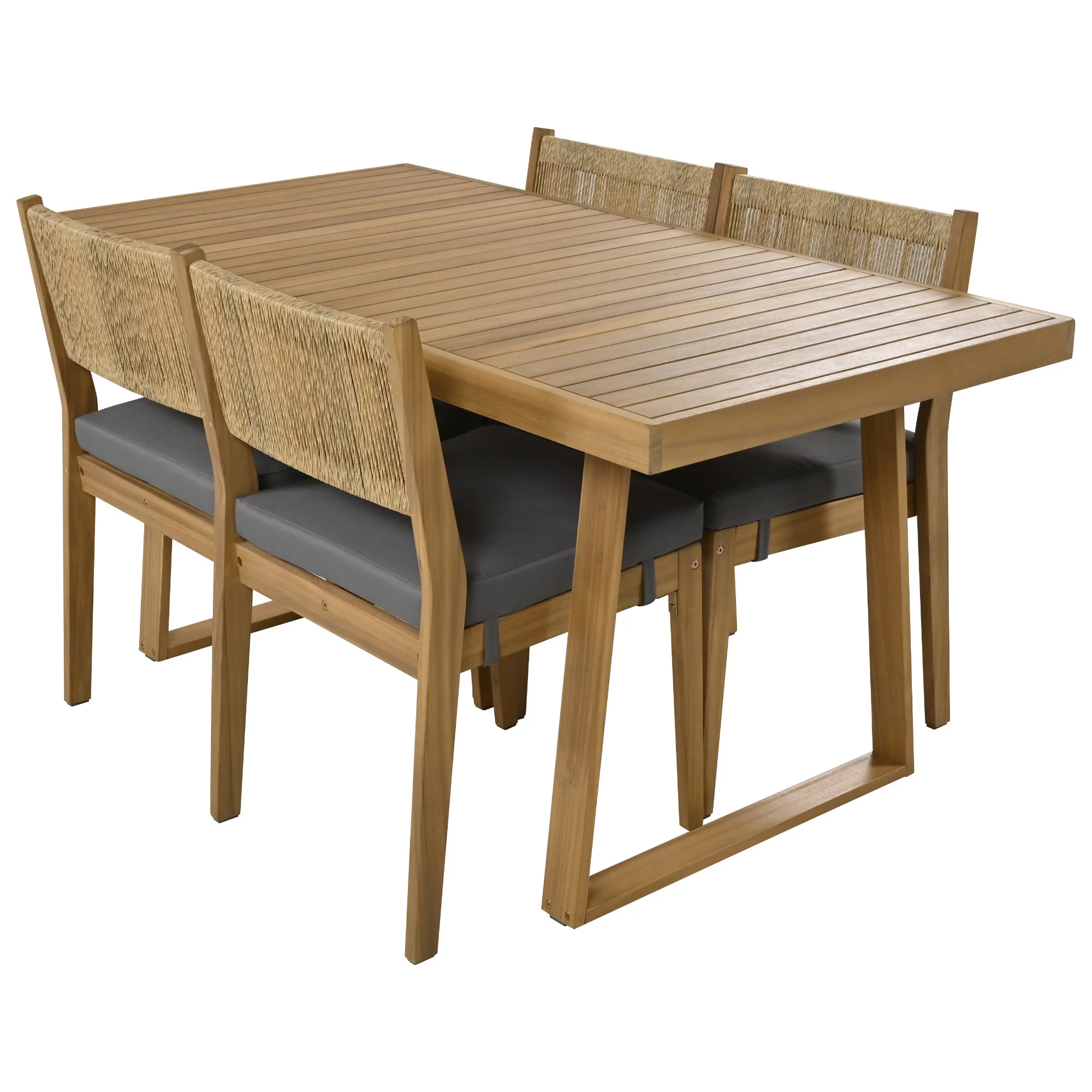 Walker Edison | Outdoor Acacia Wood Dining Table and Chair Set - Image 10