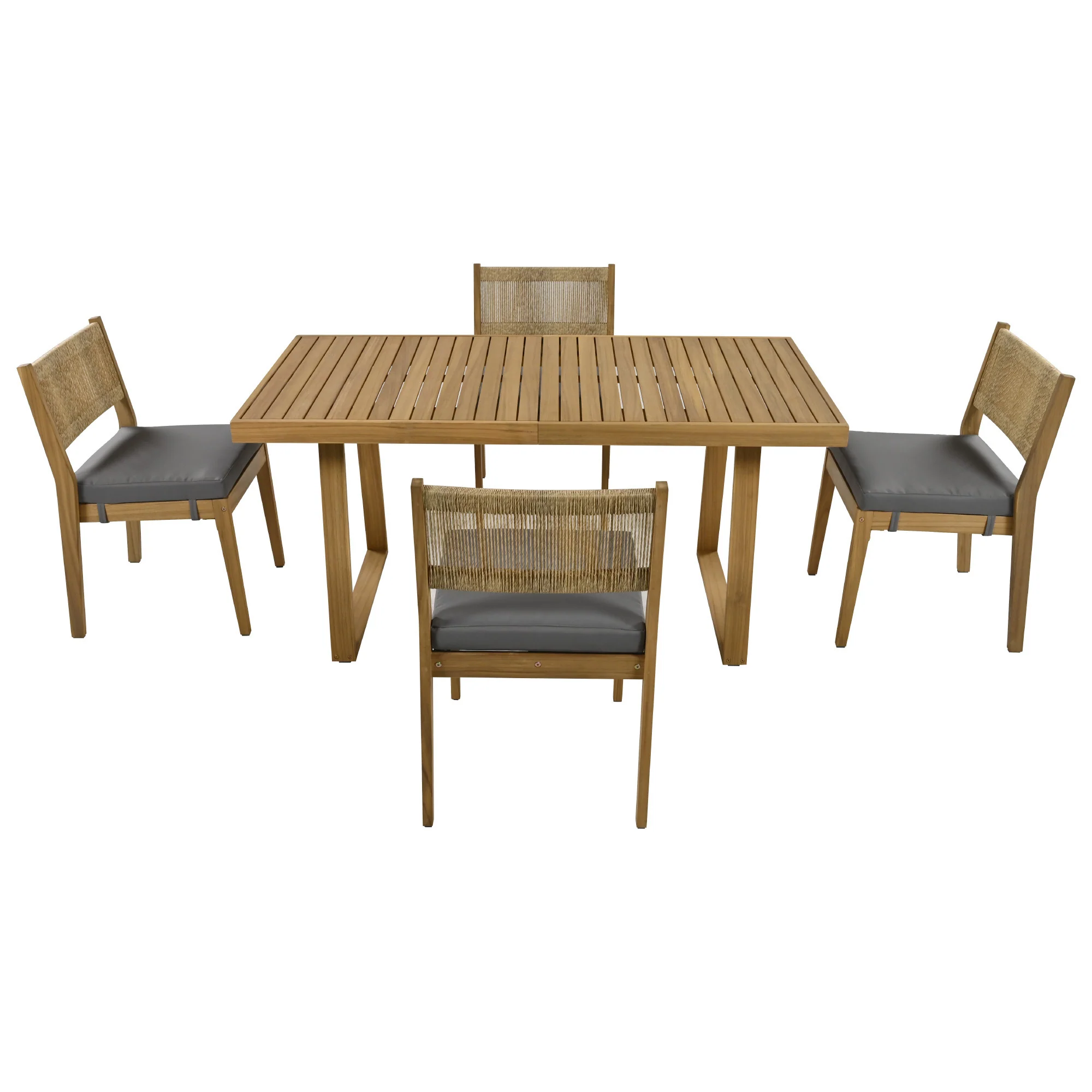 Walker Edison | Outdoor Acacia Wood Dining Table and Chair Set - Image 3