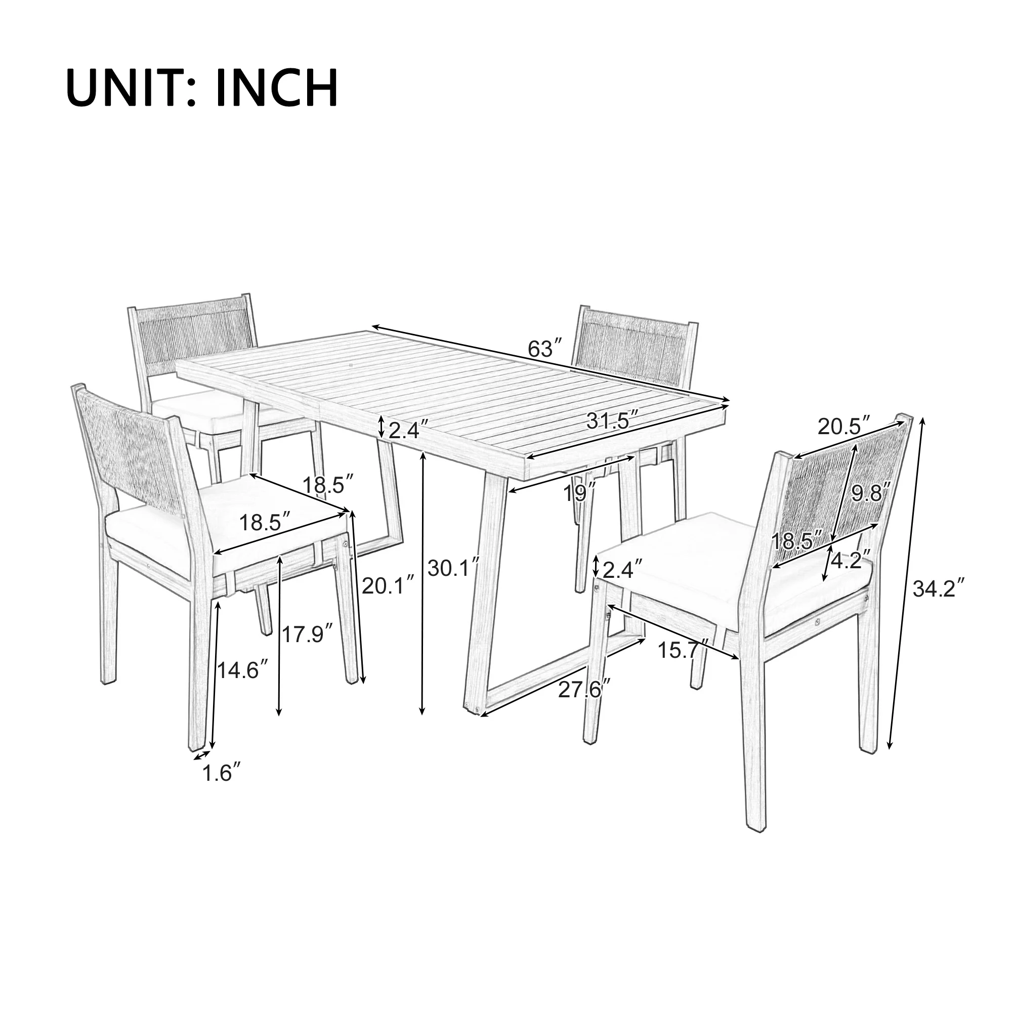 Walker Edison | Outdoor Acacia Wood Dining Table and Chair Set - Image 4