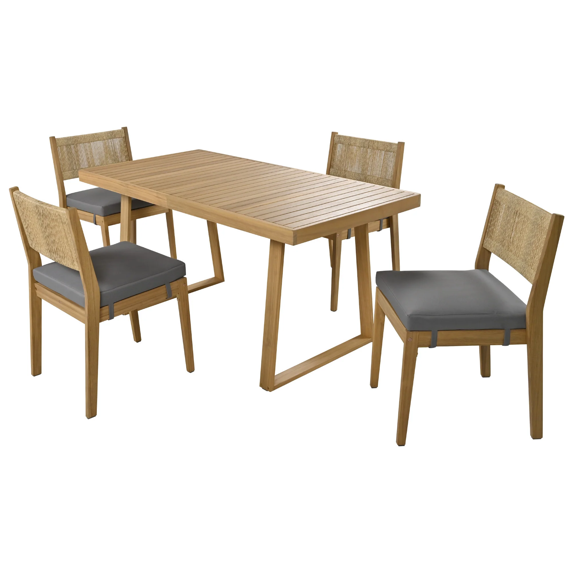 Walker Edison | Outdoor Acacia Wood Dining Table and Chair Set - Image 6