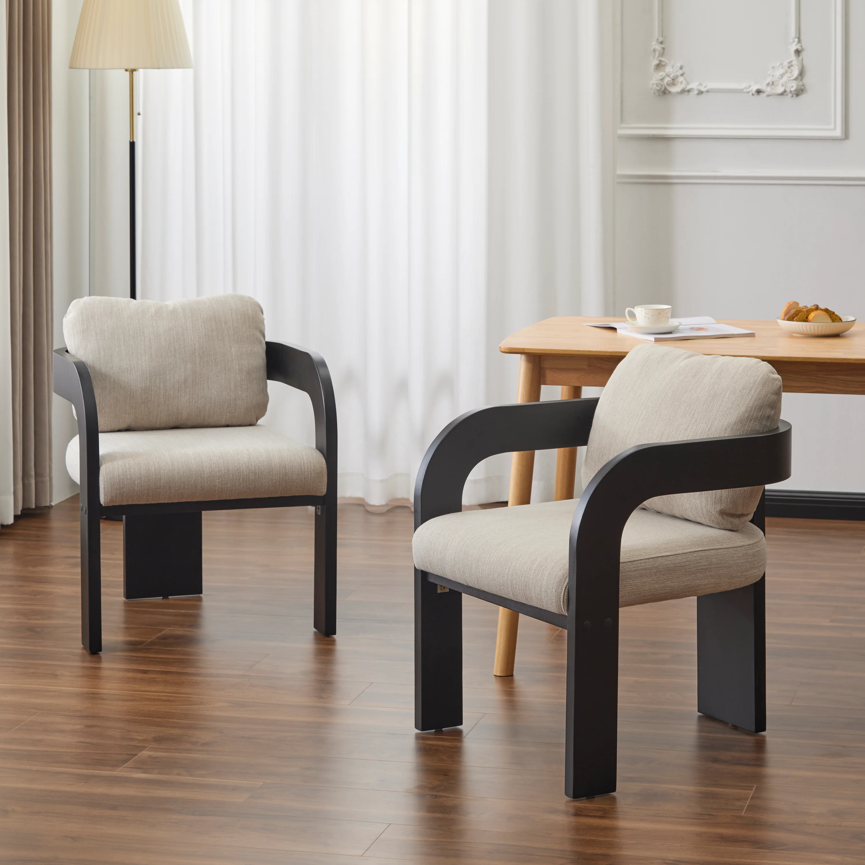 Black 2 Pack Dining Chairs with Pillow Back and Solid Wood Frame - Image 2
