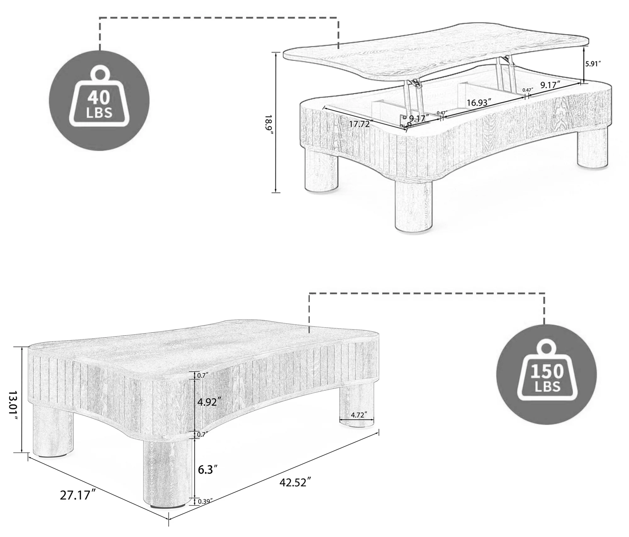Walker Edison | Black Reeded Curve Design Lift Top Coffee Table and Desk - Image 10