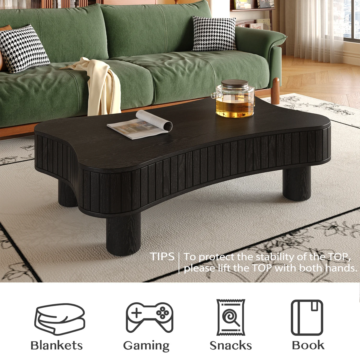 Walker Edison | Black Reeded Curve Design Lift Top Coffee Table and Desk - Image 11