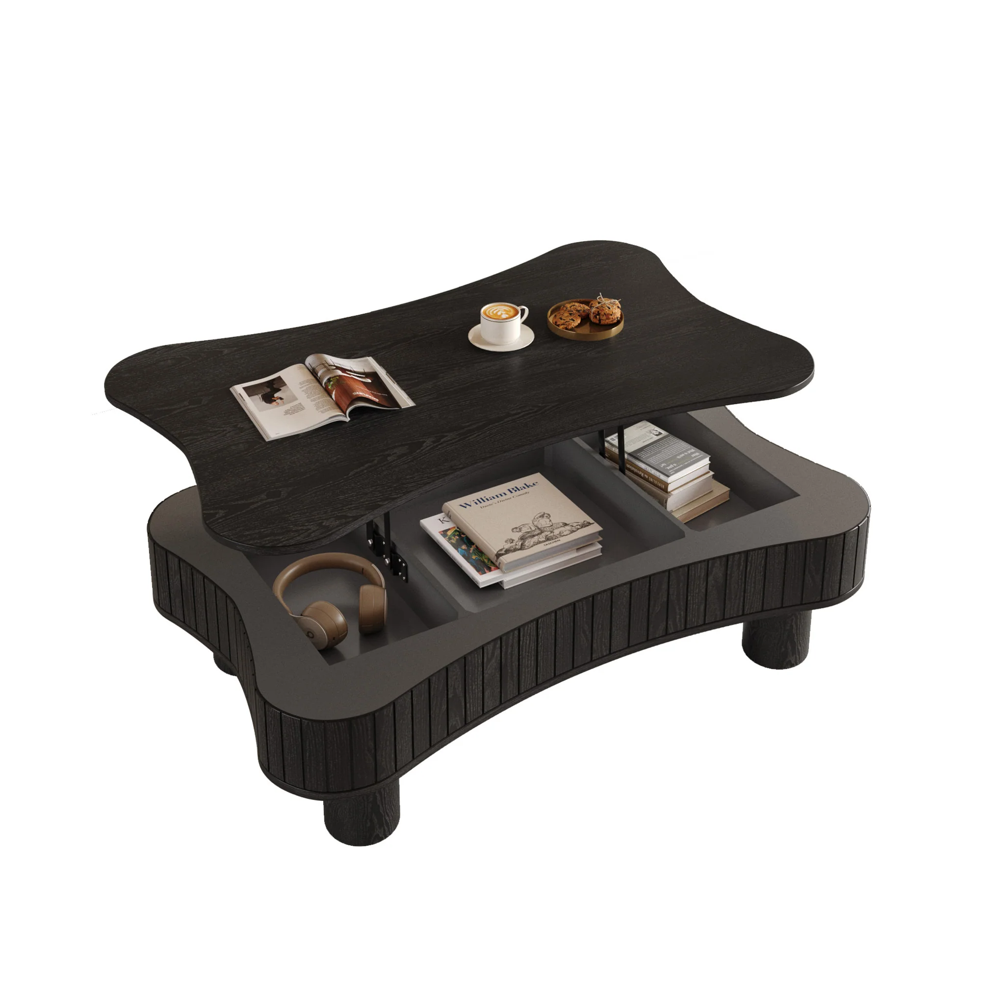 Walker Edison | Black Reeded Curve Design Lift Top Coffee Table and Desk - Image 15
