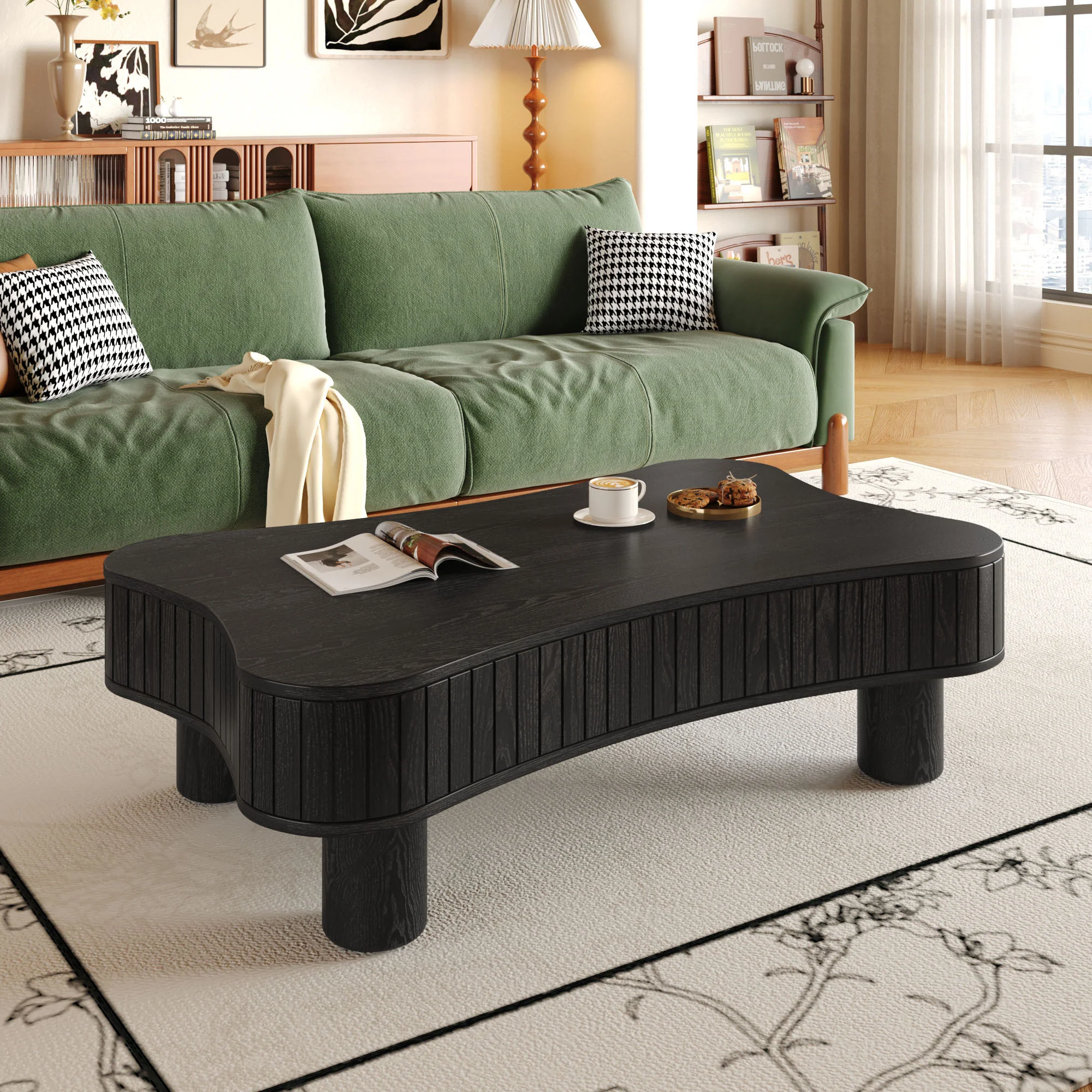 Walker Edison | Black Reeded Curve Design Lift Top Coffee Table and Desk - Image 3