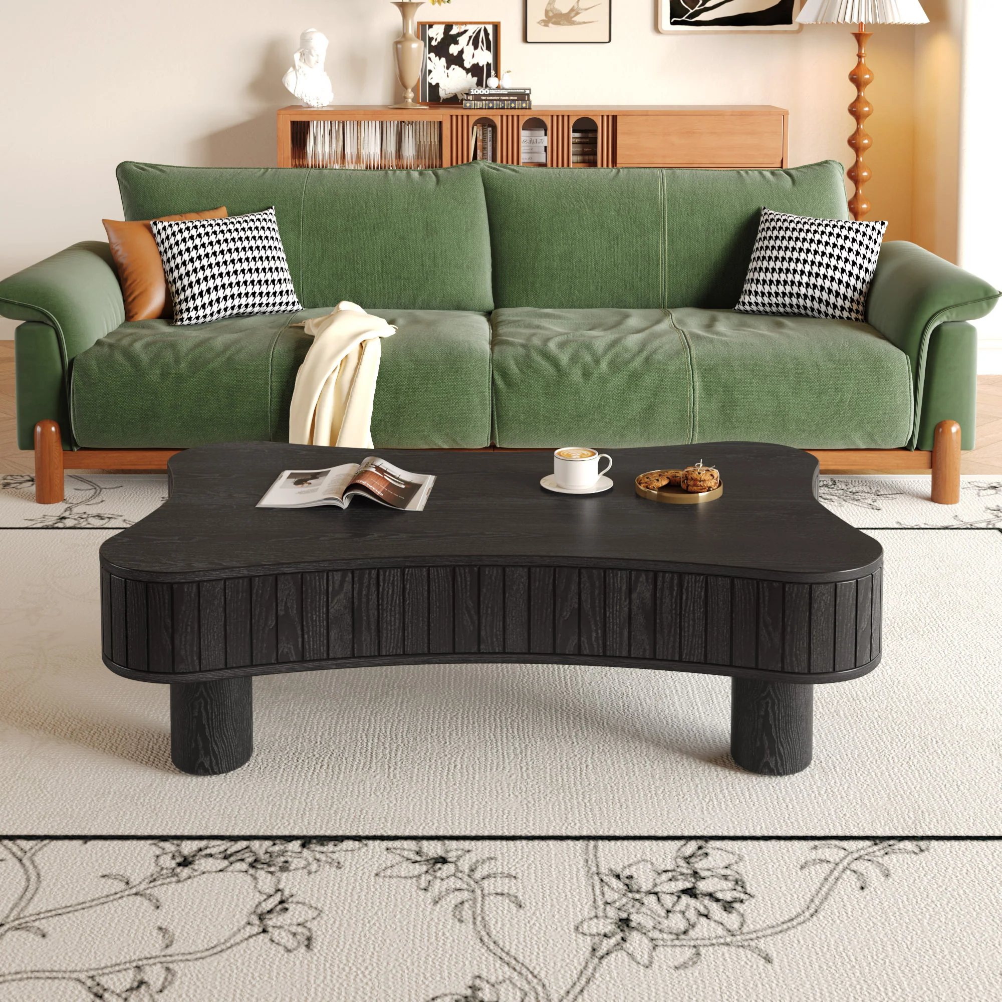 Walker Edison | Black Reeded Curve Design Lift Top Coffee Table and Desk - Image 4