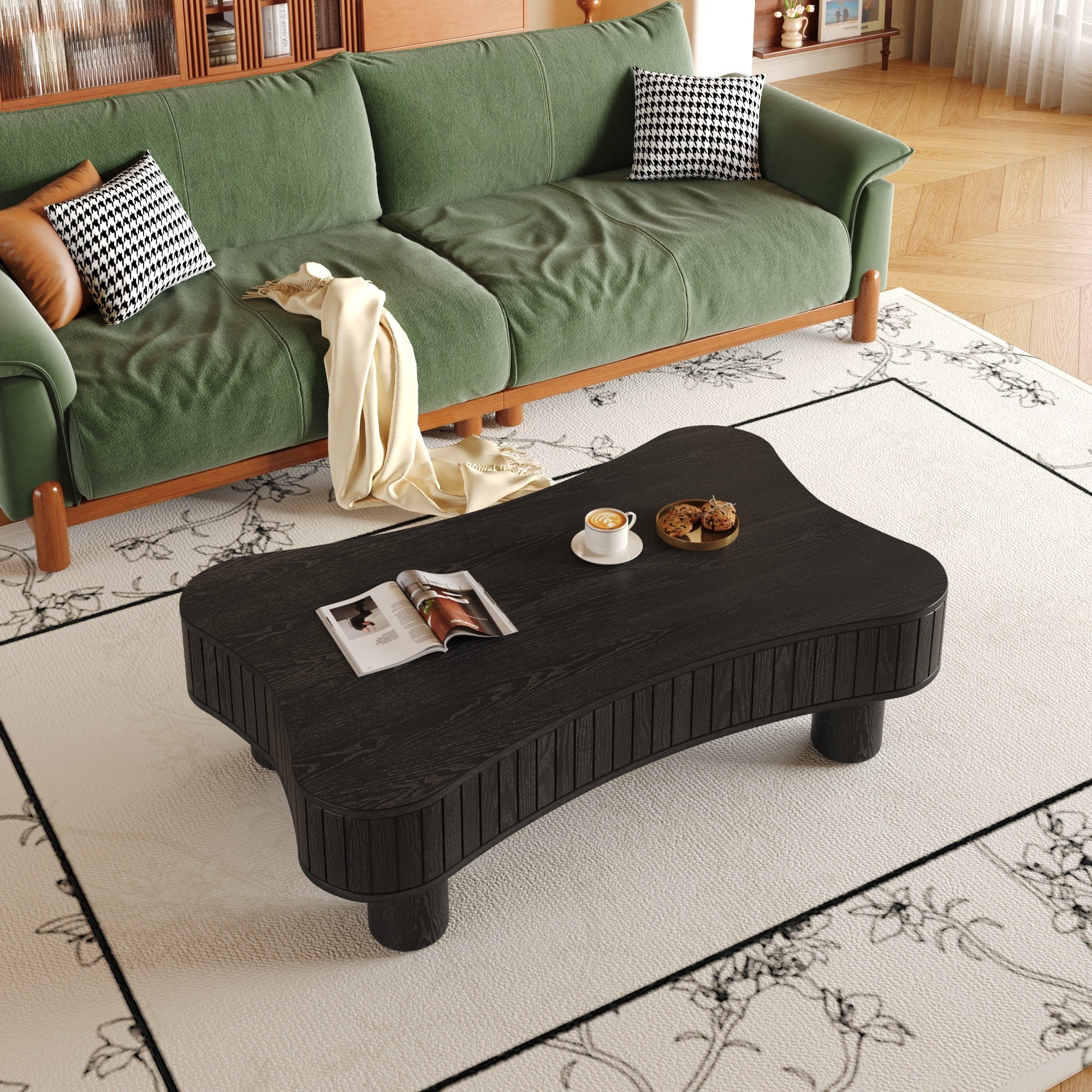 Walker Edison | Black Reeded Curve Design Lift Top Coffee Table and Desk - Image 5