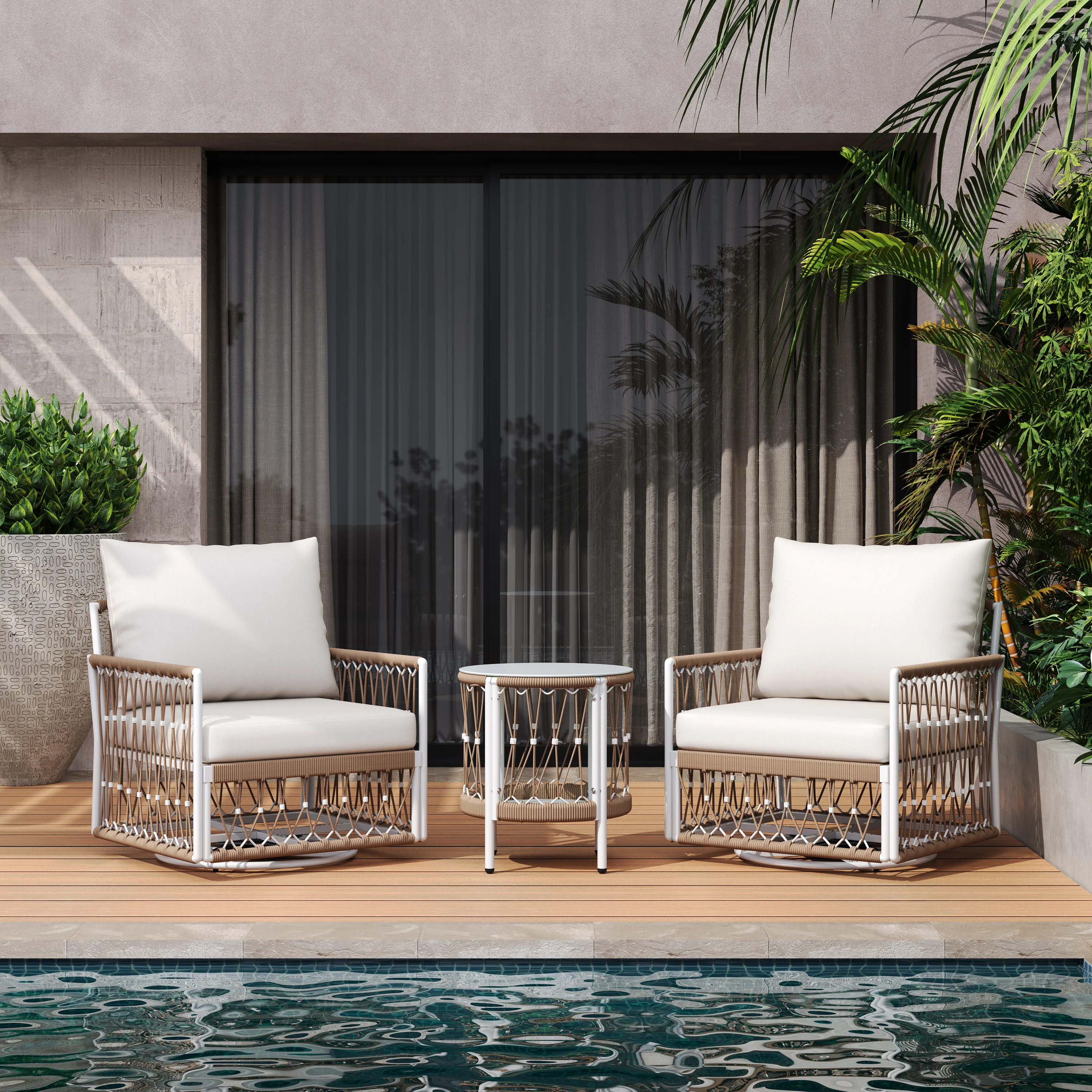 Bohemian Handwoven Rope 3-Piece Outdoor Patio Chat Set - Image 2
