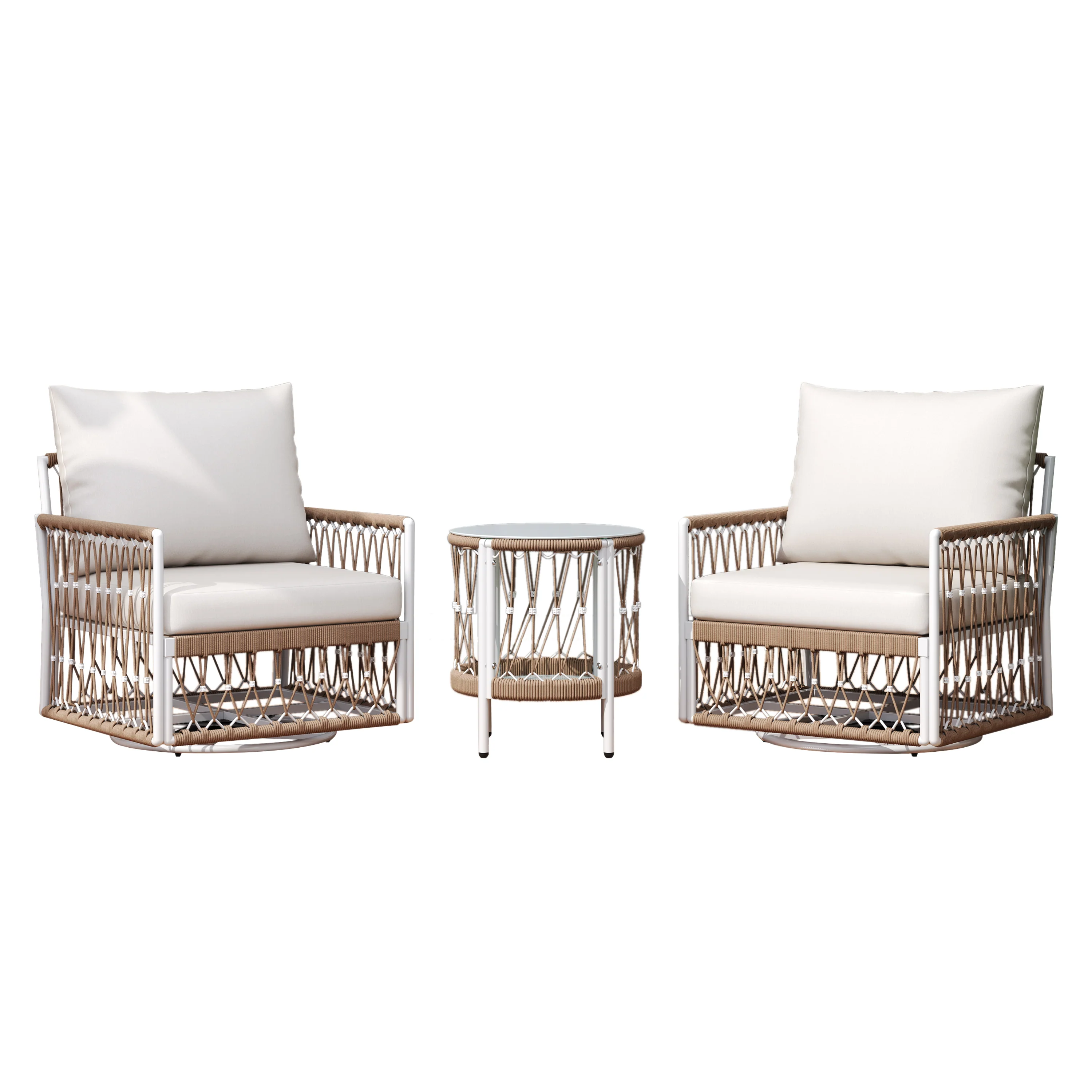 Bohemian Handwoven Rope 3-Piece Outdoor Patio Chat Set - Image 5