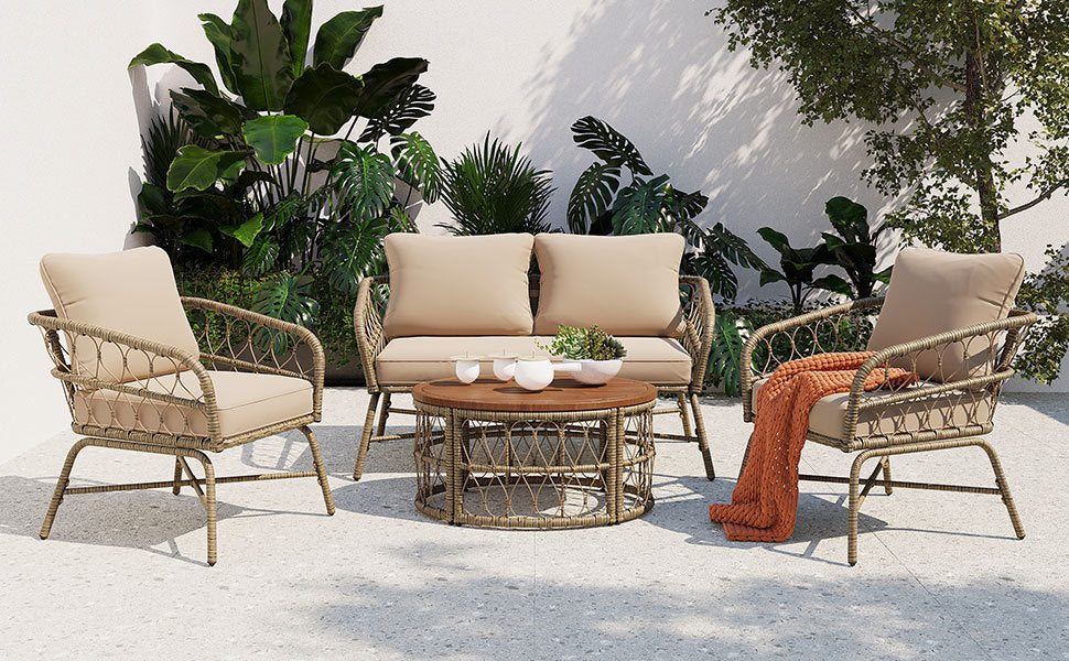 Walker Edison | Boho 4-Piece Outdoor Patio Sofa Set - Image 17