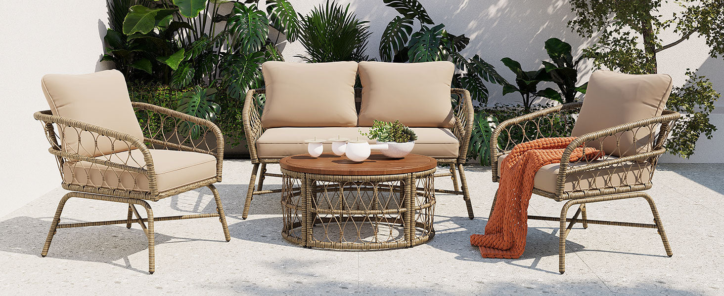Walker Edison | Boho 4-Piece Outdoor Patio Sofa Set - Image 18