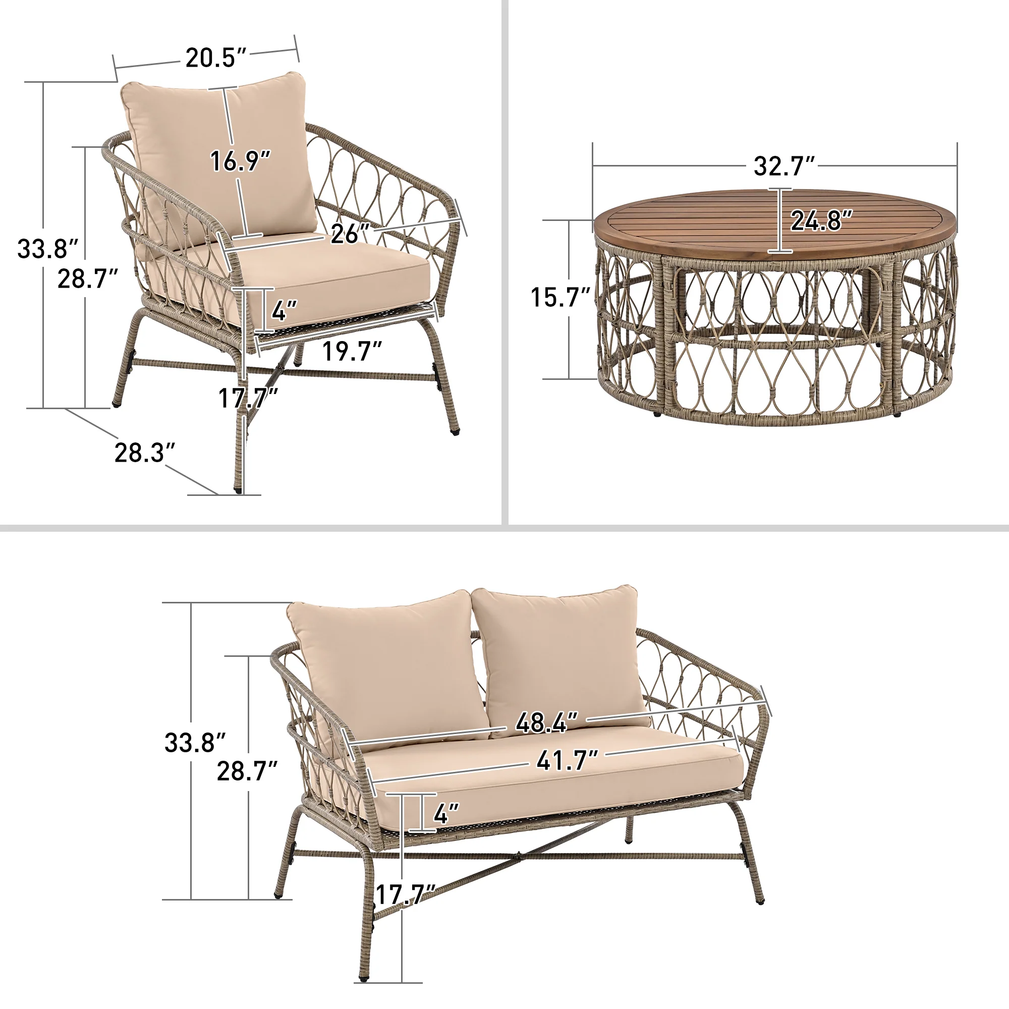 Walker Edison | Boho 4-Piece Outdoor Patio Sofa Set - Image 3