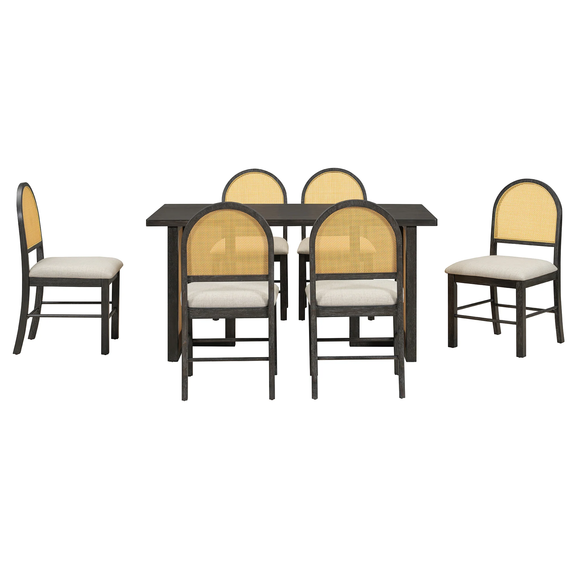 Boho Rattan 7-Piece Farmhouse Dining Table Set for 6 - Image 22